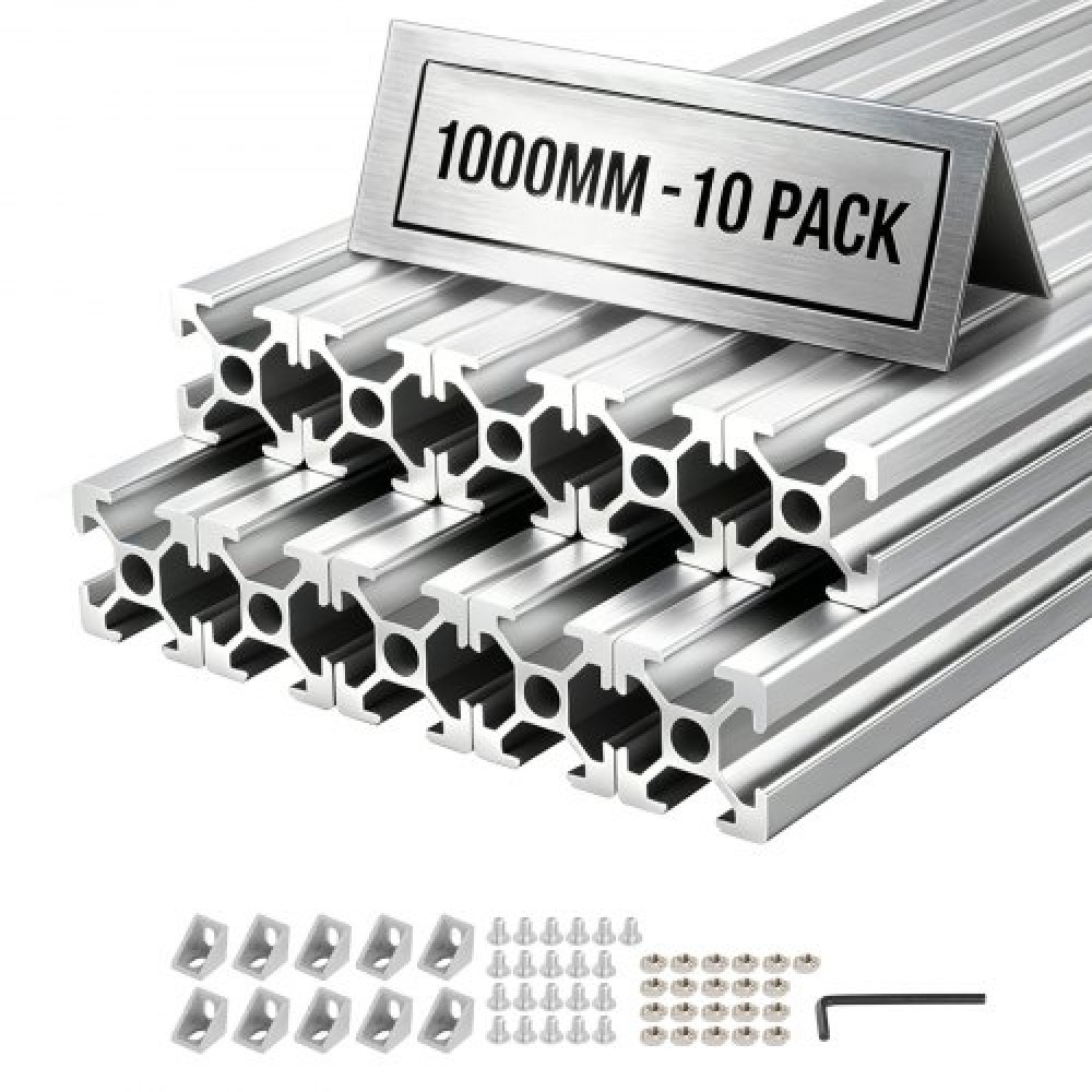 Προφίλ εξώθησης αλουμινίου VEVOR 10PCS 2020, 39,37 ιντσών 1000 mm, υποδοχή T European Standard Anodized Linear Rail, Rail εξώθησης αλουμινίου υψηλής αντοχής, για εξαρτήματα εκτυπωτών 3D και πάγκος εργασίας CNC DIY, ασήμι