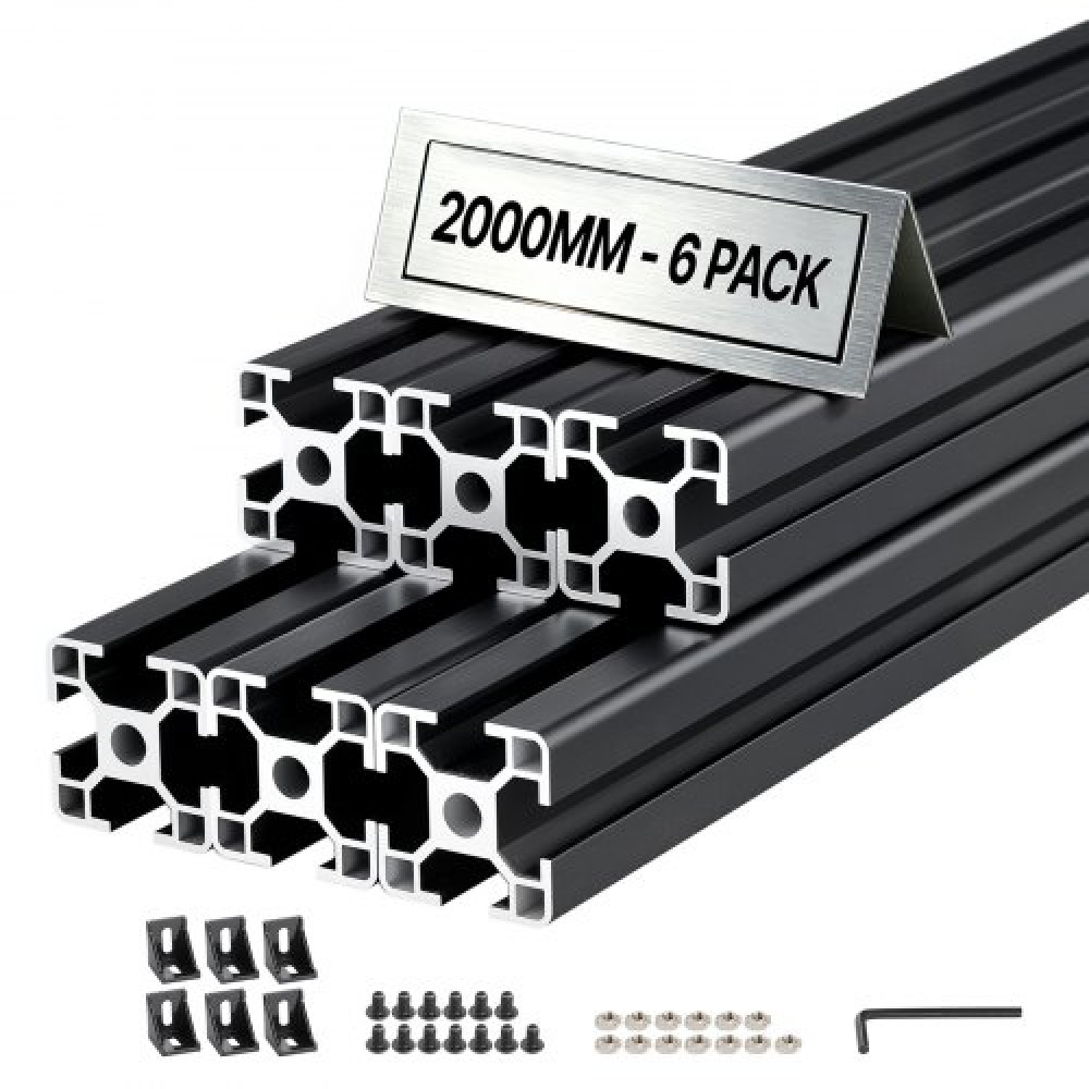 Προφίλ εξώθησης αλουμινίου VEVOR 6PCS 3030, 78,74 ίντσες 2000 mm, υποδοχή T European Standard Anodized Linear Rail, Rail εξώθησης αλουμινίου υψηλής αντοχής, για εξαρτήματα εκτυπωτών 3D και πάγκος εργασίας CNC DIY, μαύρο