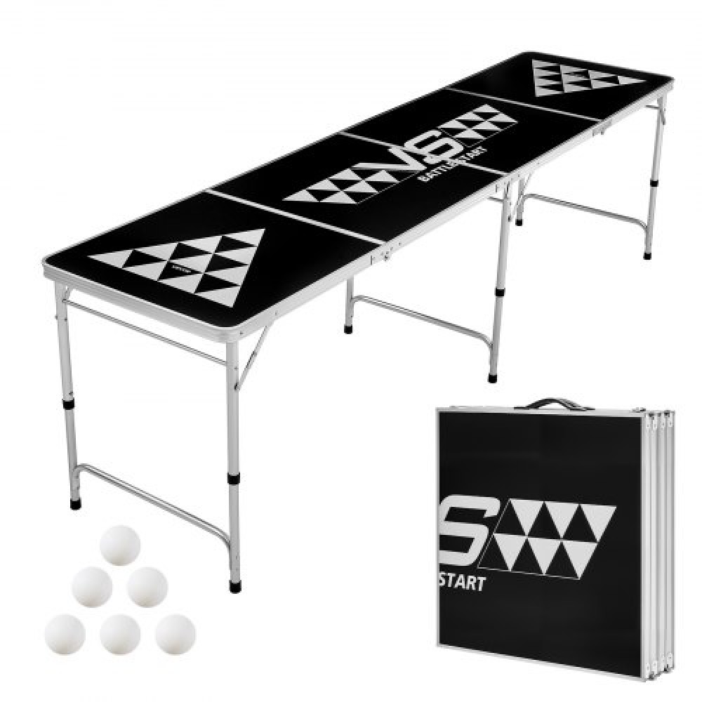 VEVOR 2,4 m Φορητό τραπέζι Beer Pong, Πτυσσόμενο τραπέζι πίσω πόρτας, λαβές μεταφοράς και 6 μπάλες πονγκ, ρυθμιζόμενο ύψος, ελαφρύ τραπέζι για γραφείο, πάρτι πίσω πόρτας, ταξίδια και κάμπινγκ, μαύρο