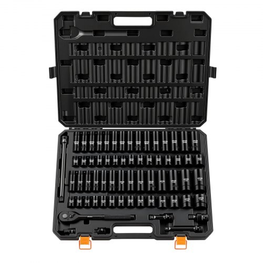 VEVOR Impact Socket Set, 1/2" Drive, 65-Piece Socket Set, 6 Point Sockets, SAE 3/8" to 1-1/4" και Metric 10-24 mm, Εύκολη αναγνώριση, με στιβαρή θήκη αποθήκευσης, Cr-V Alloy Steel for Vehicles Repair