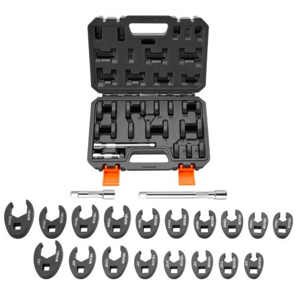 VEVOR Crowfoot Wrench Set, 3/8" Drive, 20 Piece Metric and SAE Size Flare Nut Crows Foot wrenches, 40Cr Alloy Steel, με θήκη αποθήκευσης, σήμανση διπλού μεγέθους σε εργαλεία και θήκη, για αυτόματη συντήρηση