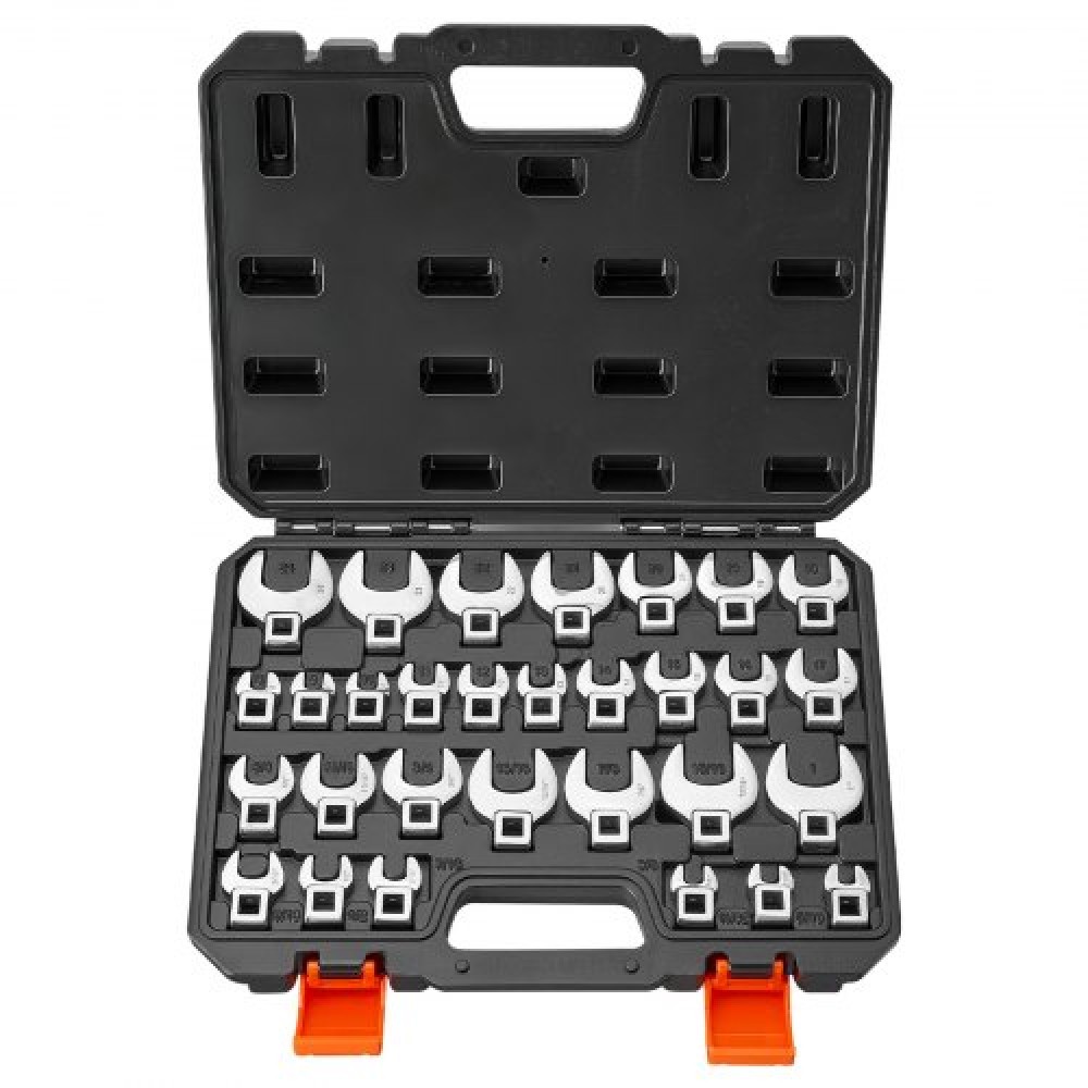 VEVOR Crowfoot Wrench Set, 3/8" Drive, 30-Piece Metric and SAE Size Crows Foot Wrenches, Cr-Mo Alloy Steel, με θήκη αποθήκευσης, σήμανση διπλού μεγέθους σε εργαλεία και θήκη, για αυτόματη συντήρηση ή επισκευή