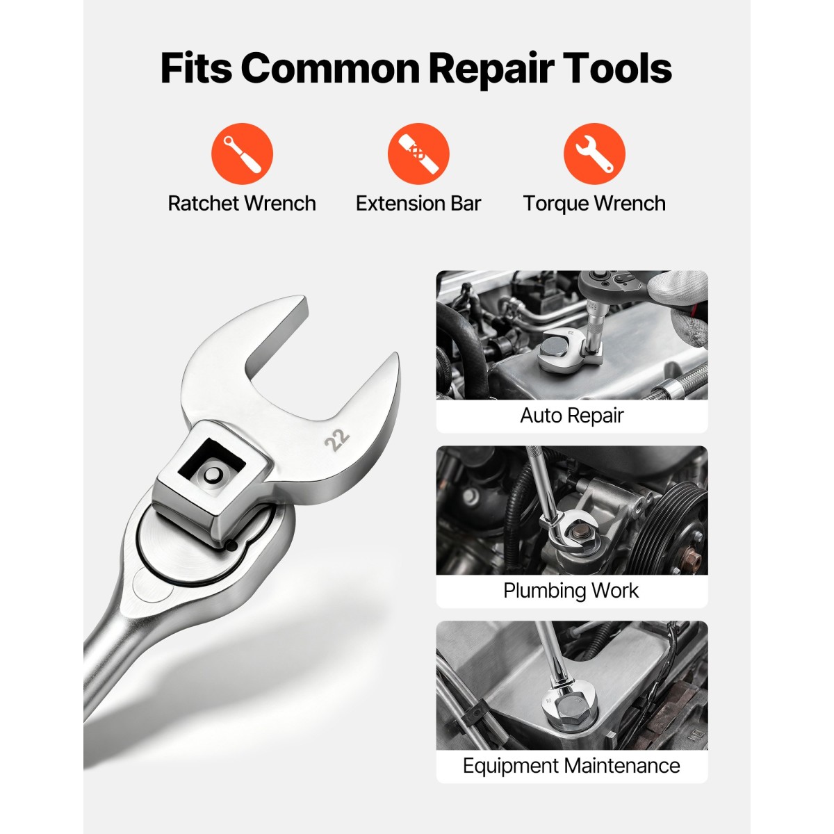 VEVOR Crowfoot Wrench Set, 3/8" Drive, 30-Piece Metric and SAE Size Crows Foot Wrenches, Cr-Mo Alloy Steel, με θήκη αποθήκευσης, σήμανση διπλού μεγέθους σε εργαλεία και θήκη, για αυτόματη συντήρηση ή επισκευή