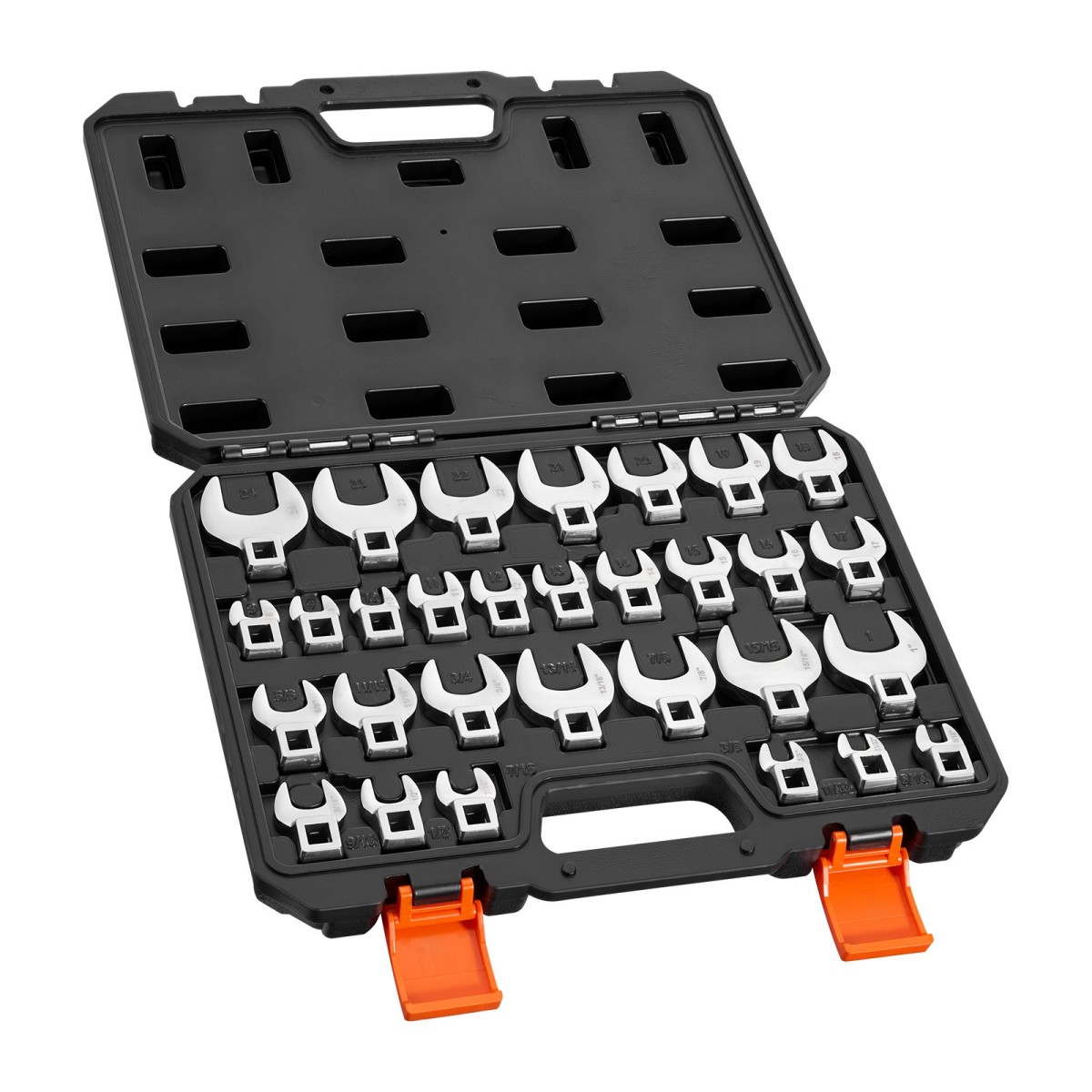 VEVOR Crowfoot Wrench Set, 3/8" Drive, 30-Piece Metric and SAE Size Crows Foot Wrenches, Cr-Mo Alloy Steel, με θήκη αποθήκευσης, σήμανση διπλού μεγέθους σε εργαλεία και θήκη, για αυτόματη συντήρηση ή επισκευή