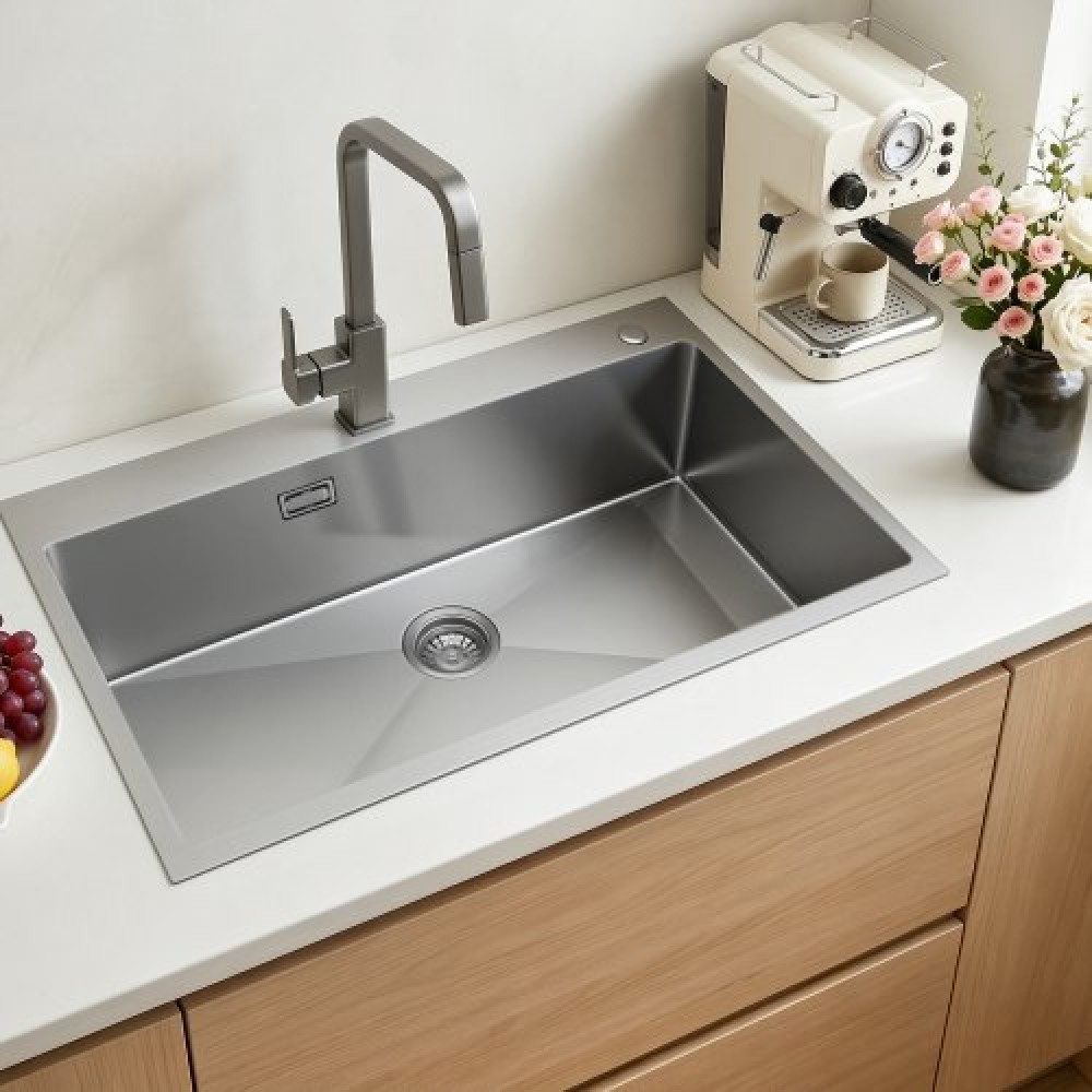 VEVOR 85cm Kitchen Top Mount Single Bowl Νεροχύτες, Ανοξείδωτο ατσάλι νιπτήρας αγροικίας με αξεσουάρ, νεροχύτες οικιακού πλυντηρίου πιάτων για RV, Prep Kitchen, Laundry Room, Bar