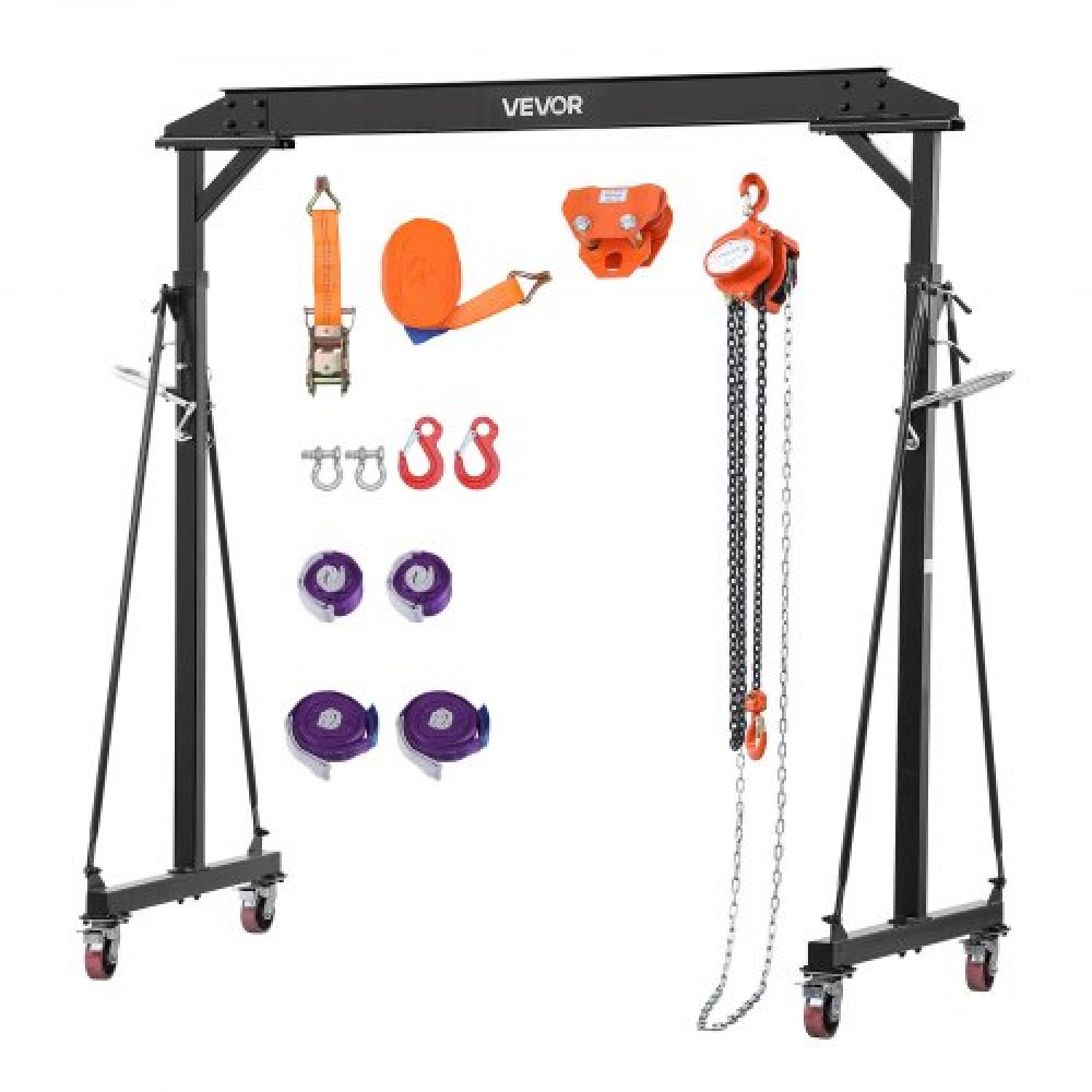 VEVOR Ρυθμιζόμενος γερανός Gantry, χωρητικότητας 997,9 kg, Φορητό ανυψωτικό καταστήματος με ρυθμιζόμενο ύψος 2430-3630 mm, χειροκίνητο καροτσάκι, ανυψωτικό, σφεντόνα, δεσμίδες, γάντζοι, για επισκευή αυτοκινήτων αποθήκης σε εργοστάσιο γκαράζ