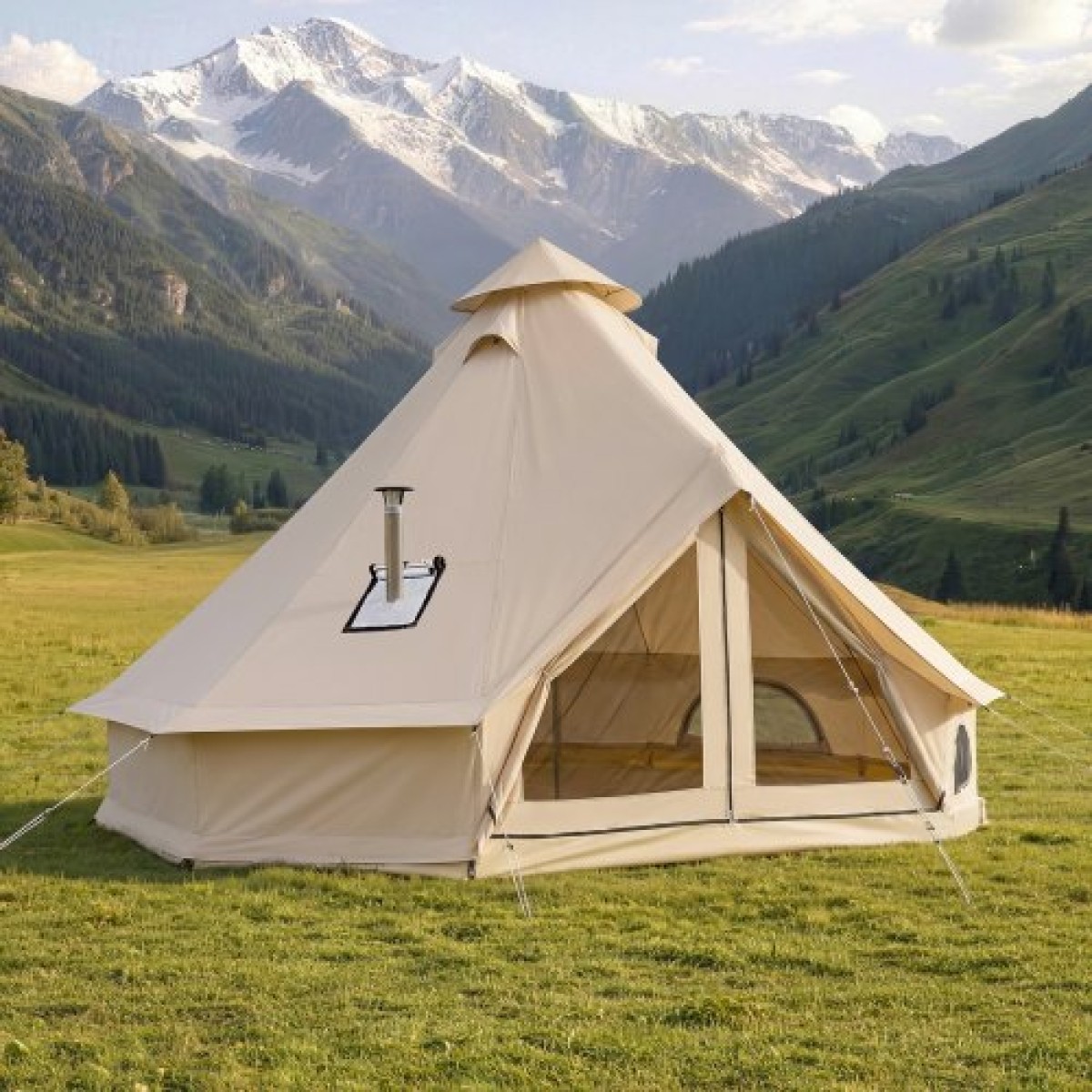 VEVOR Oxford Bell Tent, 4 Seasons 4 m Tent Yurt for Camping with Stove Jack, Αδιάβροχο αναπνεύσιμο Χωράει έως και 4 άτομα με Αποσπώμενο Δάπεδο με φερμουάρ, Οικογενειακό Camping Glamping Υπαίθριο Hunting Party