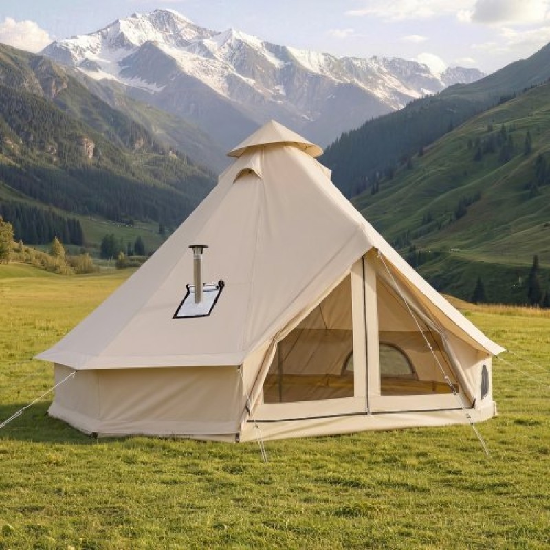 VEVOR Oxford Bell Tent, 4 Seasons 4 m Tent Yurt for Camping with Stove Jack, Αδιάβροχο αναπνεύσιμο Χωράει έως και 4 άτομα με Αποσπώμενο Δάπεδο με φερμουάρ, Οικογενειακό Camping Glamping Υπαίθριο Hunting Party