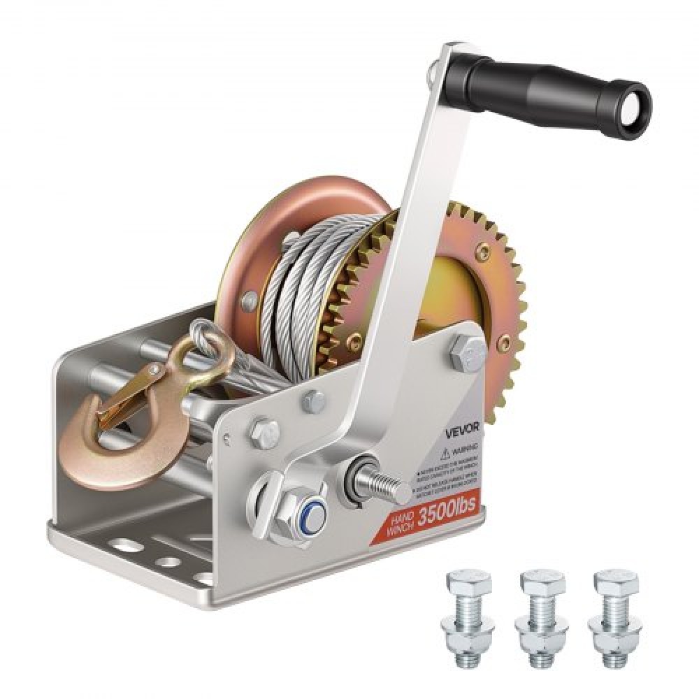 Βαρούλκο σκάφους VEVOR, βαρούλκο χειρός 1588 kg, χειροκίνητο στρόφαλο βαρέως τύπου με ατσάλινο σύρμα 10 μέτρων, φορητή καστάνια διπλής κατεύθυνσης, δυνατότητα αλλαγής 2 ταχυτήτων, αντιολισθητικός εξοπλισμός χειρολαβής για ρυμούλκηση ATV ρυμουλκούμενου σκά