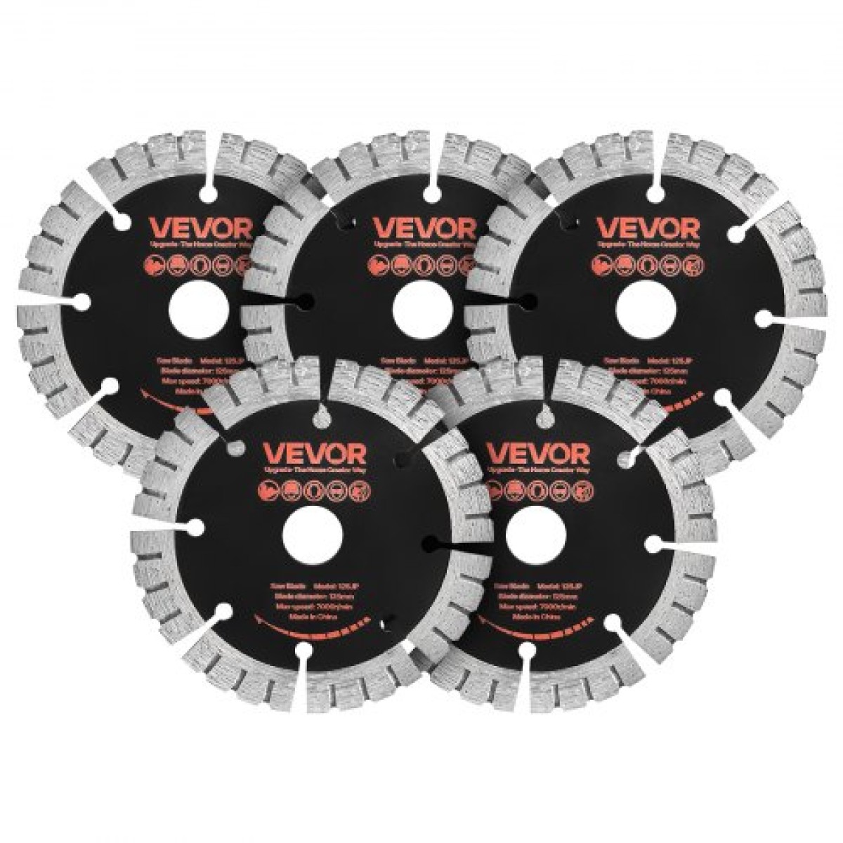 Λεπίδες διαμαντιών VEVOR 125 mm, Λεπίδα κοπής 5-pack Wall Chaser Saw, Arbor 20 mm, Διαμαντένια τμήματα υψηλής σκληρότητας, Πυρήνας χάλυβα 65Mn, Ξηρή υγρή κοπή, Καθαρές άκρες για τσιμέντο από τσιμέντο από τούβλα