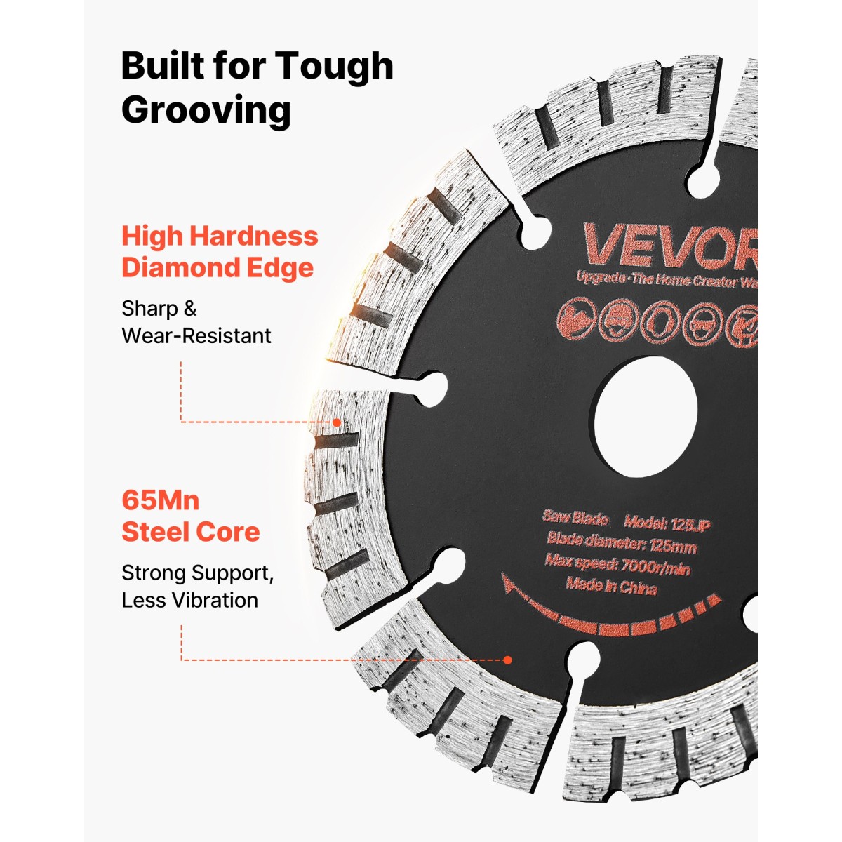 Λεπίδες διαμαντιών VEVOR 125 mm, Λεπίδα κοπής 5-pack Wall Chaser Saw, Arbor 20 mm, Διαμαντένια τμήματα υψηλής σκληρότητας, Πυρήνας χάλυβα 65Mn, Ξηρή υγρή κοπή, Καθαρές άκρες για τσιμέντο από τσιμέντο από τούβλα