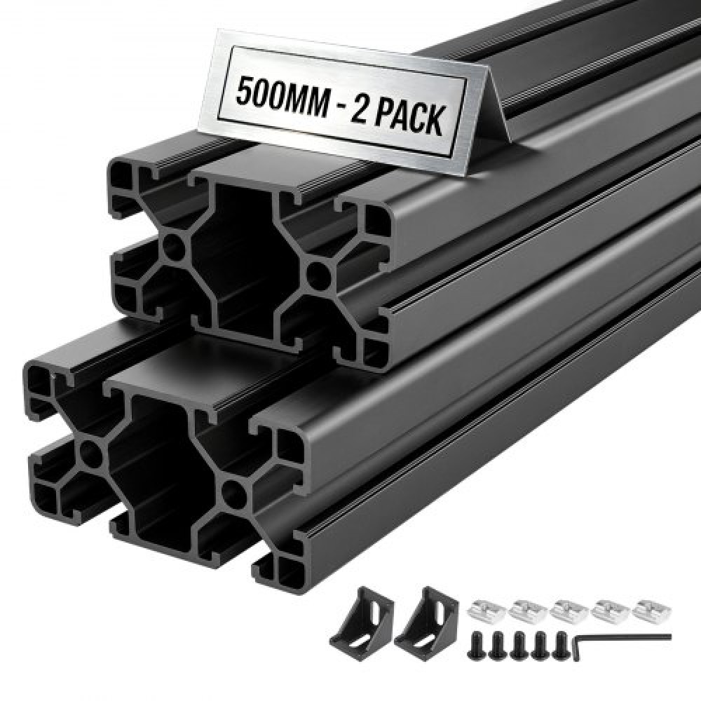 Προφίλ διέλασης αλουμινίου VEVOR 2PCS 4080, 19,69 ιντσών 500 mm, υποδοχή T European Standard Anodized Linear Rail, Rail εξώθησης αλουμινίου υψηλής αντοχής, για εξαρτήματα εκτυπωτών 3D και πάγκος εργασίας CNC DIY, μαύρο