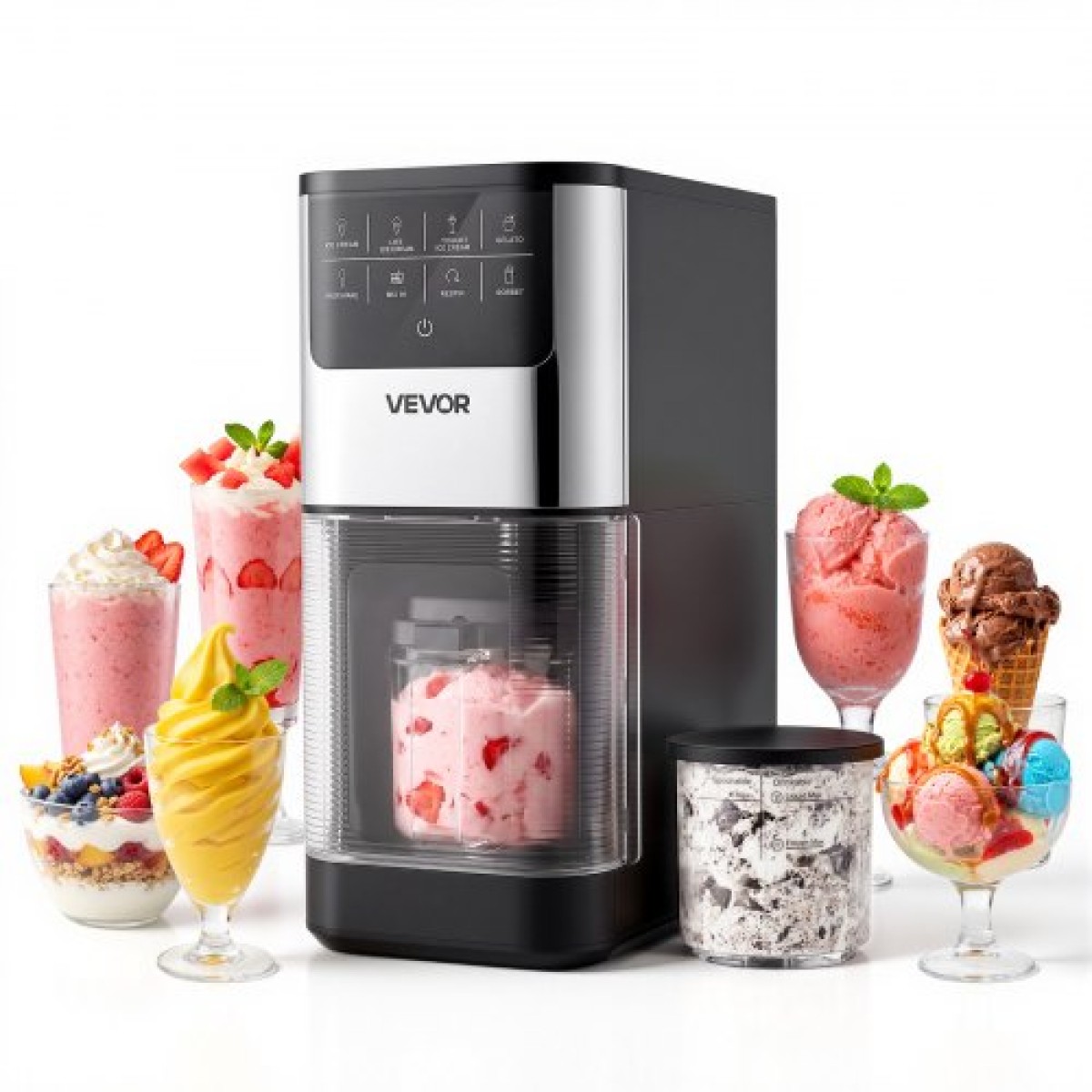 Ice Cream Maker VEVOR, 7-σε-1 Frozen Treat Maker για Gelato, Sorbet, Milkshake, Frozen Yogurt & Lite Ice Cream, Σπιτική παγωτομηχανή με ανάμειξη με ένα άγγιγμα + Respin για λεία, κρεμώδη υφή