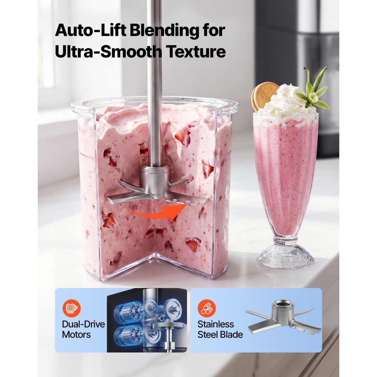 Ice Cream Maker VEVOR, 7-σε-1 Frozen Treat Maker για Gelato, Sorbet, Milkshake, Frozen Yogurt & Lite Ice Cream, Σπιτική παγωτομηχανή με ανάμειξη με ένα άγγιγμα + Respin για λεία, κρεμώδη υφή