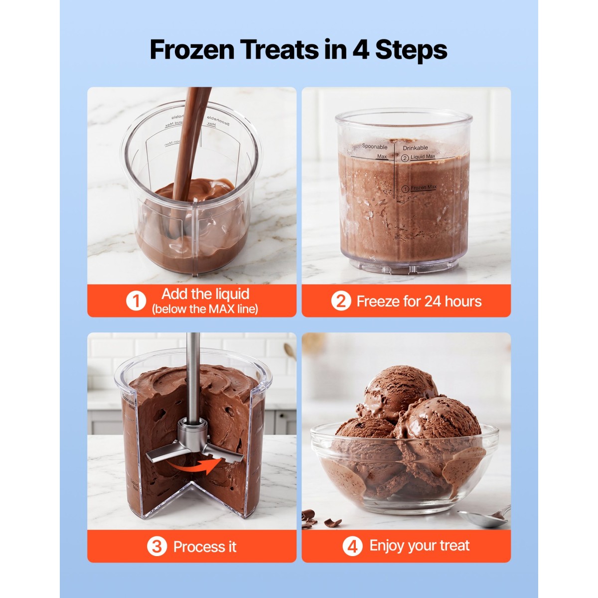 Ice Cream Maker VEVOR, 7-σε-1 Frozen Treat Maker για Gelato, Sorbet, Milkshake, Frozen Yogurt & Lite Ice Cream, Σπιτική παγωτομηχανή με ανάμειξη με ένα άγγιγμα + Respin για λεία, κρεμώδη υφή