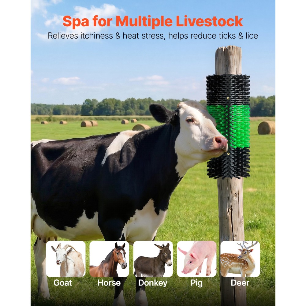 VEVOR Livestock Scratching Brush, 1PC Goat Scratcher Brush Post με 4 βίδες, 430 x 190 mm Ξυστό αγελάδας για ανακούφιση από τον κνησμό στην πλάτη, Εργαλείο γρατσουνιάς μασάζ περιποίησης για πρόβατα χοιρινά βοοειδή αλόγων, Πράσινο & Μαύρο