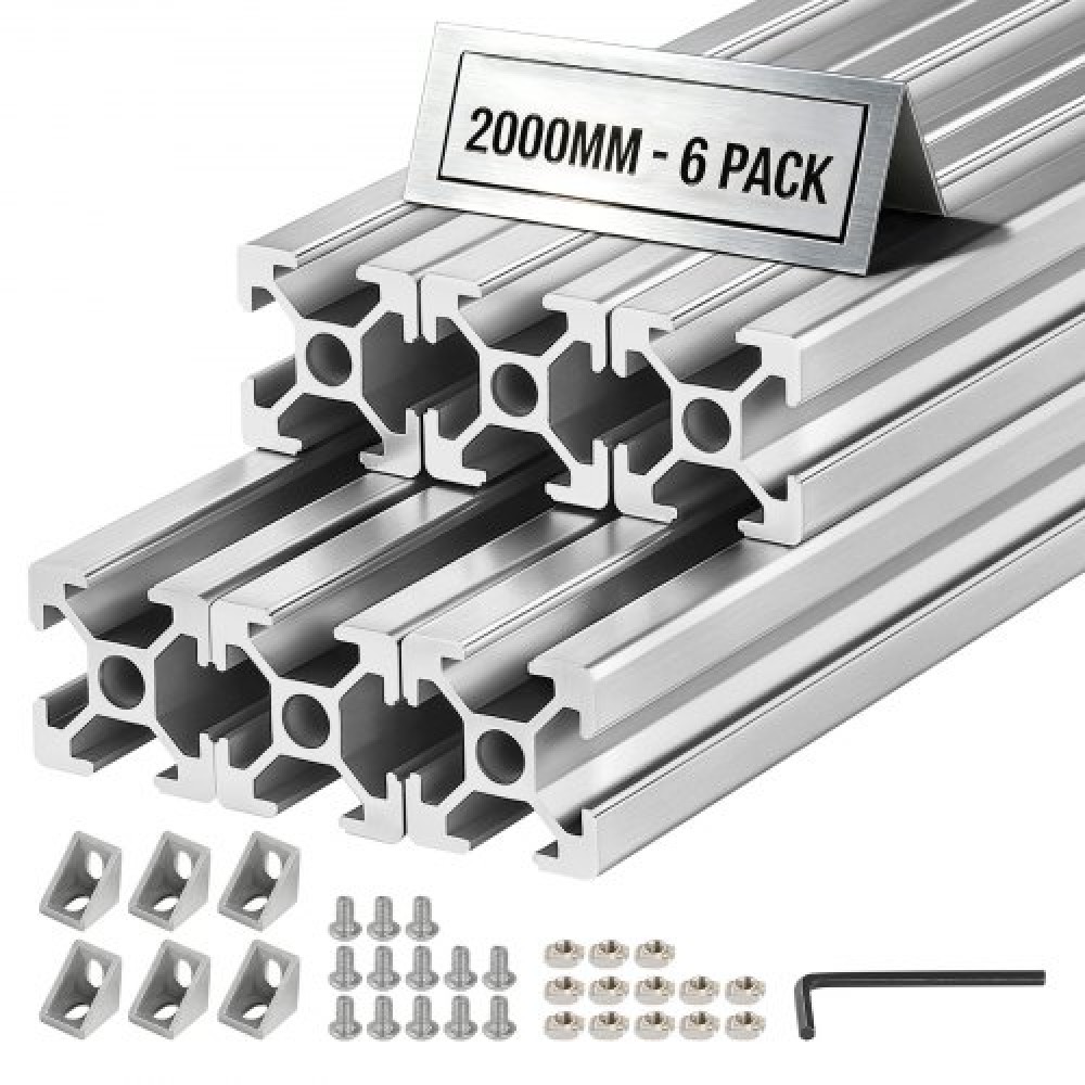 Προφίλ εξώθησης αλουμινίου VEVOR 6PCS 2020, 78,74 ίντσες 2000 mm, υποδοχή T European Standard Anodized Linear Rail, Rail εξώθησης αλουμινίου υψηλής αντοχής, για εξαρτήματα εκτυπωτών 3D και πάγκος εργασίας CNC DIY, ασήμι