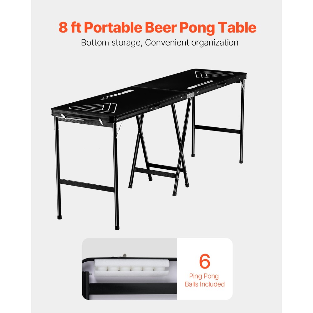 VEVOR 2,4 m Φορητό τραπέζι Beer Pong, Πτυσσόμενο 36 ιντσών ψηλό τραπέζι, λαβές μεταφοράς και 6 μπάλες πονγκ, ελαφρύ τραπέζι πίσω πόρτας για γραφείο, πάρτι πίσω πόρτας, ταξίδια και κάμπινγκ, μαύρο