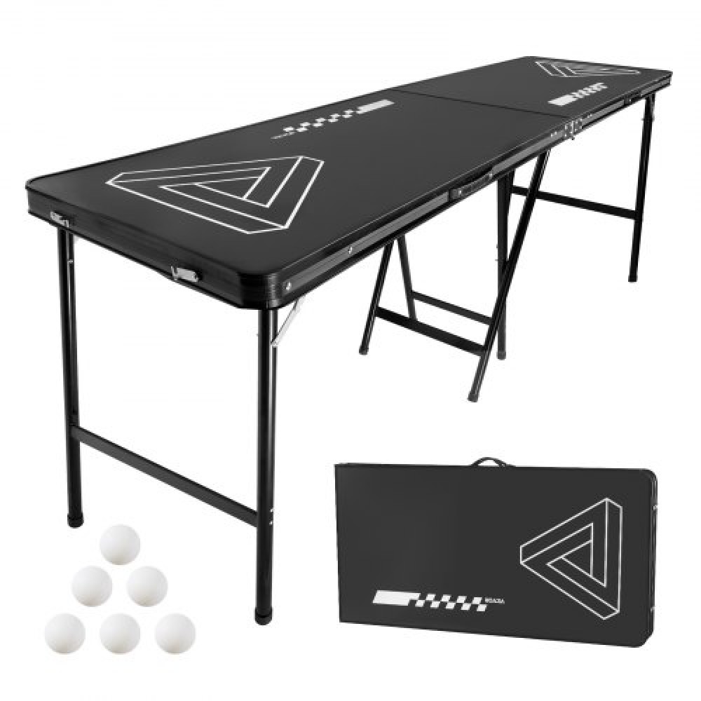 VEVOR 2,4 m Φορητό τραπέζι Beer Pong, Πτυσσόμενο 36 ιντσών ψηλό τραπέζι, λαβές μεταφοράς και 6 μπάλες πονγκ, ελαφρύ τραπέζι πίσω πόρτας για γραφείο, πάρτι πίσω πόρτας, ταξίδια και κάμπινγκ, μαύρο