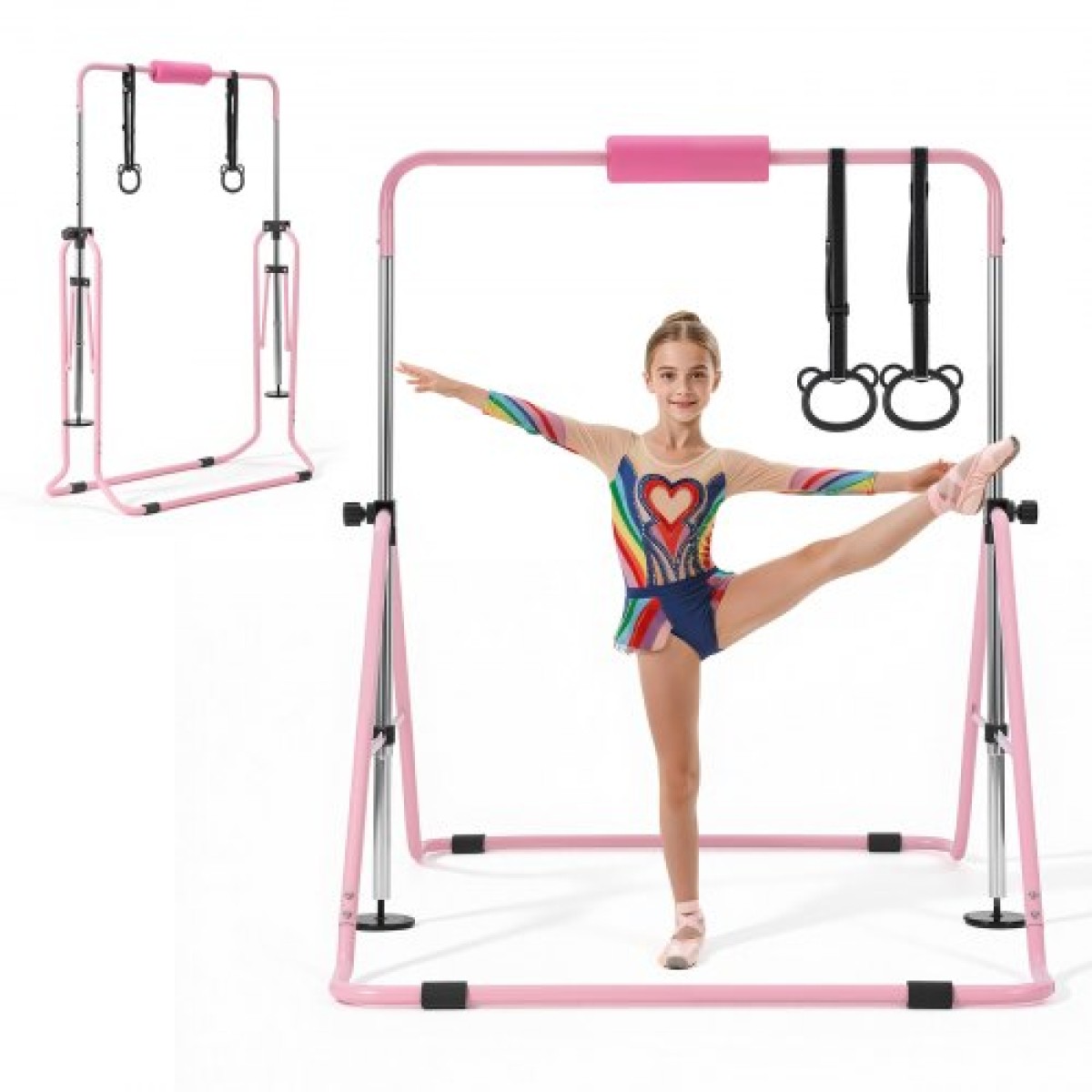VEVOR Gymnastic Bars for Kip, 63,5 kg Πτυσσόμενη Μπάρα προπόνησης χωρητικότητας, Ρυθμιζόμενο ύψος Γυμναστική Οριζόντια Μπάρα για το σπίτι, Προπονητικός εξοπλισμός για εσωτερικούς και εξωτερικούς χώρους, Εύκολη συναρμολόγηση, Ροζ
