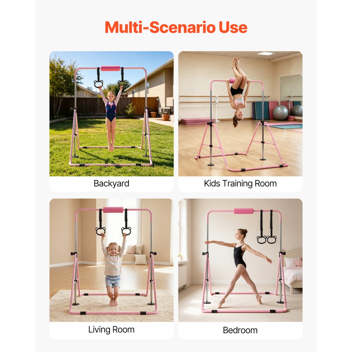 VEVOR Gymnastic Bars for Kip, 63,5 kg Πτυσσόμενη Μπάρα προπόνησης χωρητικότητας, Ρυθμιζόμενο ύψος Γυμναστική Οριζόντια Μπάρα για το σπίτι, Προπονητικός εξοπλισμός για εσωτερικούς και εξωτερικούς χώρους, Εύκολη συναρμολόγηση, Ροζ