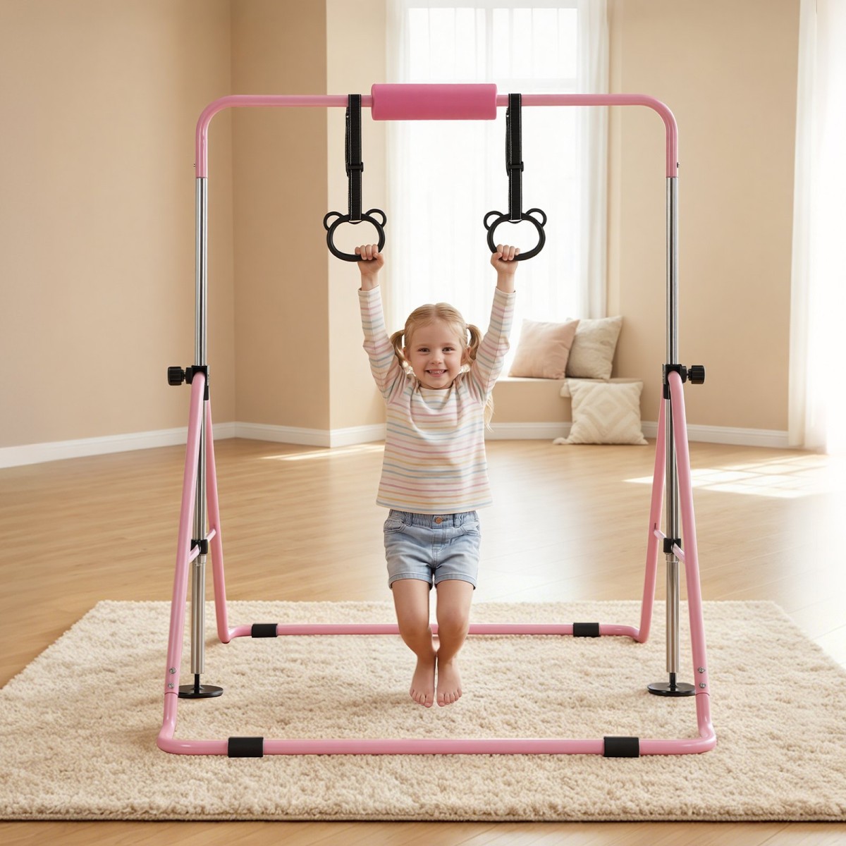 VEVOR Gymnastic Bars for Kip, 63,5 kg Πτυσσόμενη Μπάρα προπόνησης χωρητικότητας, Ρυθμιζόμενο ύψος Γυμναστική Οριζόντια Μπάρα για το σπίτι, Προπονητικός εξοπλισμός για εσωτερικούς και εξωτερικούς χώρους, Εύκολη συναρμολόγηση, Ροζ