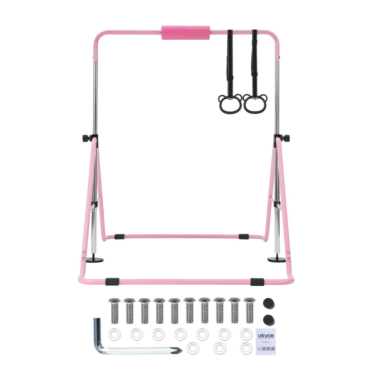 VEVOR Gymnastic Bars for Kip, 63,5 kg Πτυσσόμενη Μπάρα προπόνησης χωρητικότητας, Ρυθμιζόμενο ύψος Γυμναστική Οριζόντια Μπάρα για το σπίτι, Προπονητικός εξοπλισμός για εσωτερικούς και εξωτερικούς χώρους, Εύκολη συναρμολόγηση, Ροζ