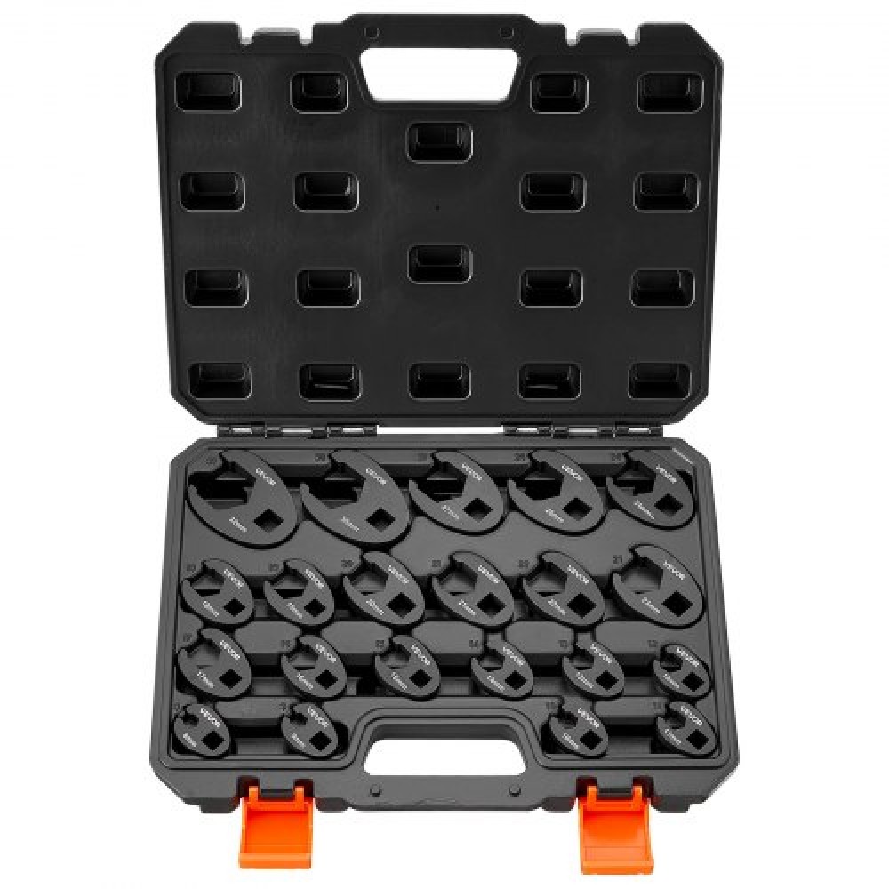 Σετ κλειδιού VEVOR Crowfoot, κίνησης 1/2" και 3/8", 21 τεμαχίων Metric Dual-Drive Flare Nut Crows Foot wrenches, 40Cr Alloy Steel, με θήκη αποθήκευσης, σήμανση διπλού μεγέθους σε εργαλεία και θήκη, για συντήρηση