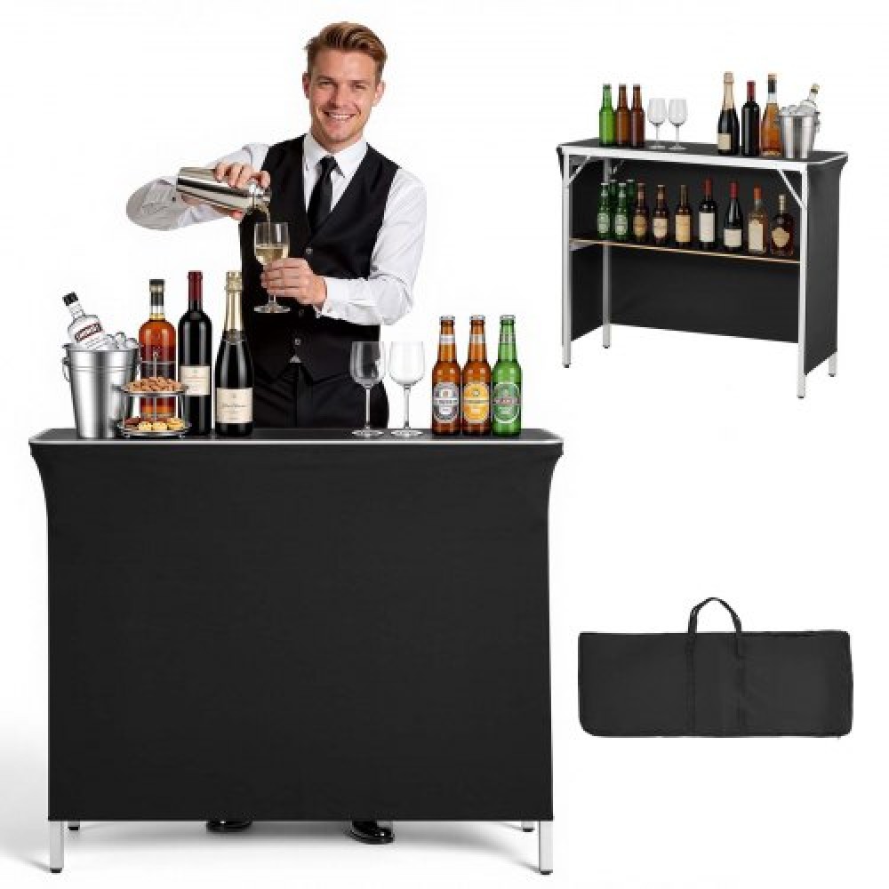 Πτυσσόμενο φορητό τραπέζι μπαρ VEVOR, 1100 x 385 x 885 mm, με τσάντα μεταφοράς, ράφι αποθήκευσης και αποσπώμενη φούστα, γρήγορη και εύκολη εγκατάσταση, αναδιπλούμενος φορητός σταθμός bartending για εκδηλώσεις, πάρτι, εμπορική έκθεση