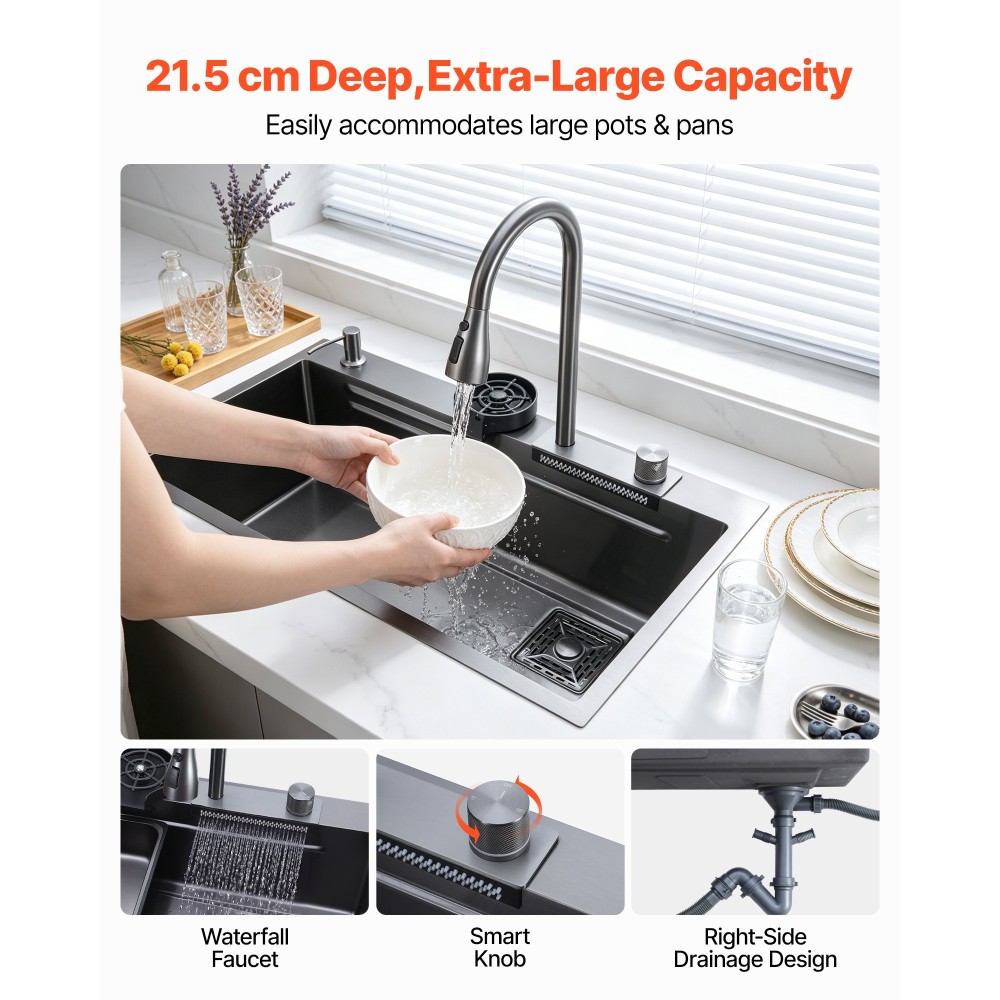 VEVOR 85cm Kitchen Top Mount Single Bowl Νεροχύτες, Ανοξείδωτη Λεκάνη Φάρμας με προεξοχή και αξεσουάρ, Νεροχύτες οικιακού πλυντηρίου πιάτων για RV, Prep Kitchen, Laundry Room, Bar