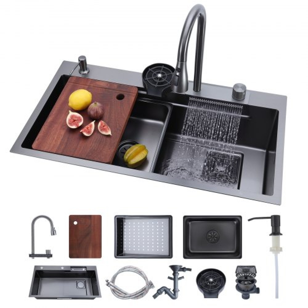 VEVOR 85cm Kitchen Top Mount Single Bowl Νεροχύτες, Ανοξείδωτη Λεκάνη Φάρμας με προεξοχή και αξεσουάρ, Νεροχύτες οικιακού πλυντηρίου πιάτων για RV, Prep Kitchen, Laundry Room, Bar