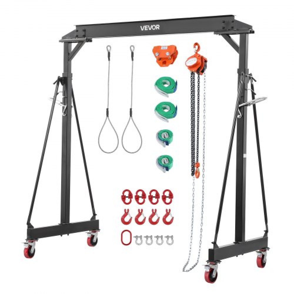 VEVOR Ρυθμιζόμενος γερανός Gantry, Χωρητικότητα 1995,81 kg, Φορητό ανυψωτικό καταστήματος με ρυθμιζόμενο ύψος 2530-3730 mm, χειροκίνητο καροτσάκι, ανυψωτικό, σφεντόνα, δεσμίδες, γάντζοι, για επισκευή αυτοκινήτων αποθήκης σε εργοστάσιο γκαράζ