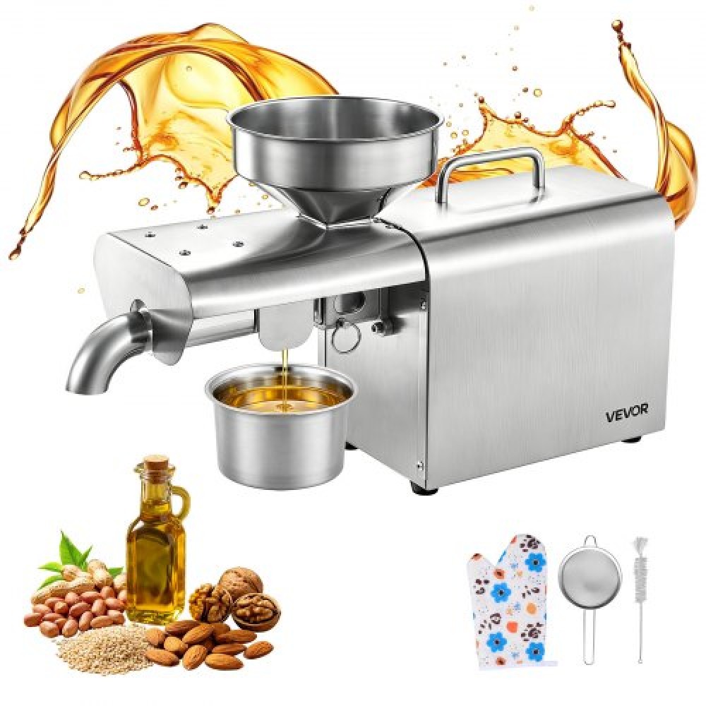 Μηχανή λαδιού VEVOR, χωρητικότητα 3,75KG/H, Μηχανή εξαγωγής λαδιού 750W, Αυτόματη ηλεκτρική μηχανή παραγωγής λαδιού για οικιακή εμπορική χρήση, 50℃-300℃ Θερμή πίεση για φιστίκια σουσάμι Σόγια αμύγδαλα
