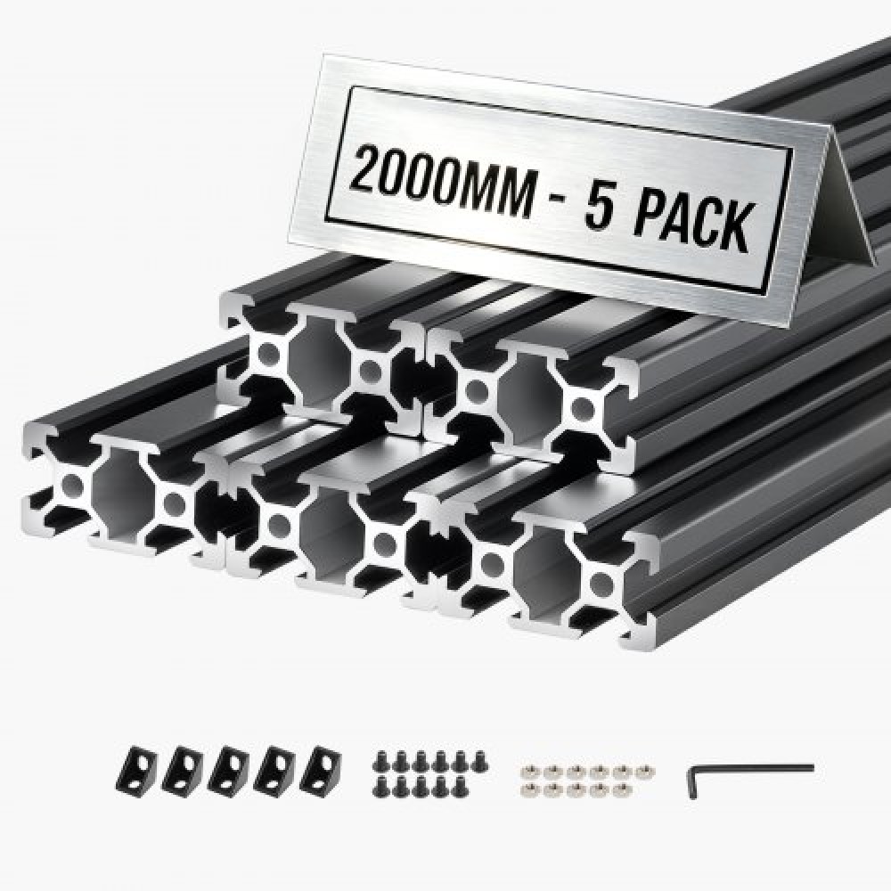 Προφίλ εξώθησης αλουμινίου VEVOR 5PCS 2040, 78,74 ίντσες 2000 mm, αυλάκωση V European Standard Anodized Linear Rail, Ράγα εξώθησης αλουμινίου υψηλής αντοχής, για εξαρτήματα εκτυπωτών 3D και πάγκος εργασίας CNC DIY, μαύρο