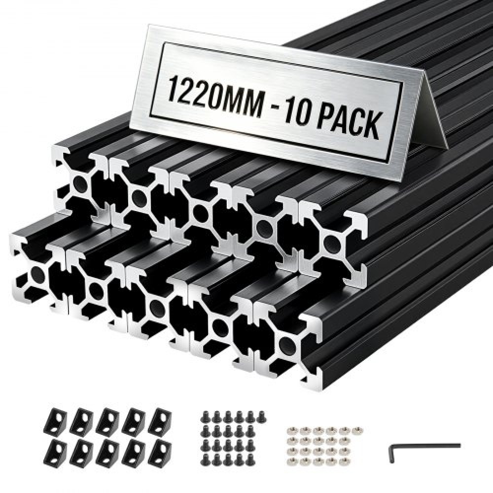 Προφίλ εξώθησης αλουμινίου VEVOR 10PCS 2020, 48 ιντσών 1220 mm, υποδοχή T European Standard Anodized Linear Rail, Ράγα εξωθημένου αλουμινίου υψηλής αντοχής, για εξαρτήματα εκτυπωτών 3D και πάγκος εργασίας CNC DIY, μαύρο