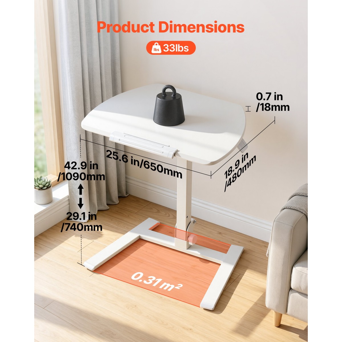 Γραφείο VEVOR Standing Desk, Ρυθμιζόμενο ύψος Κινητό Stand Up Desk με ανακλινόμενη επιφάνεια εργασίας, 650 x 480 mm Μικρή βάση εργασίας υπολογιστή, Χωρητικότητα 15 kg, Πνευματικός ανελκυστήρας για το γραφείο στο σπίτι, πλήρως συναρμολογημένος