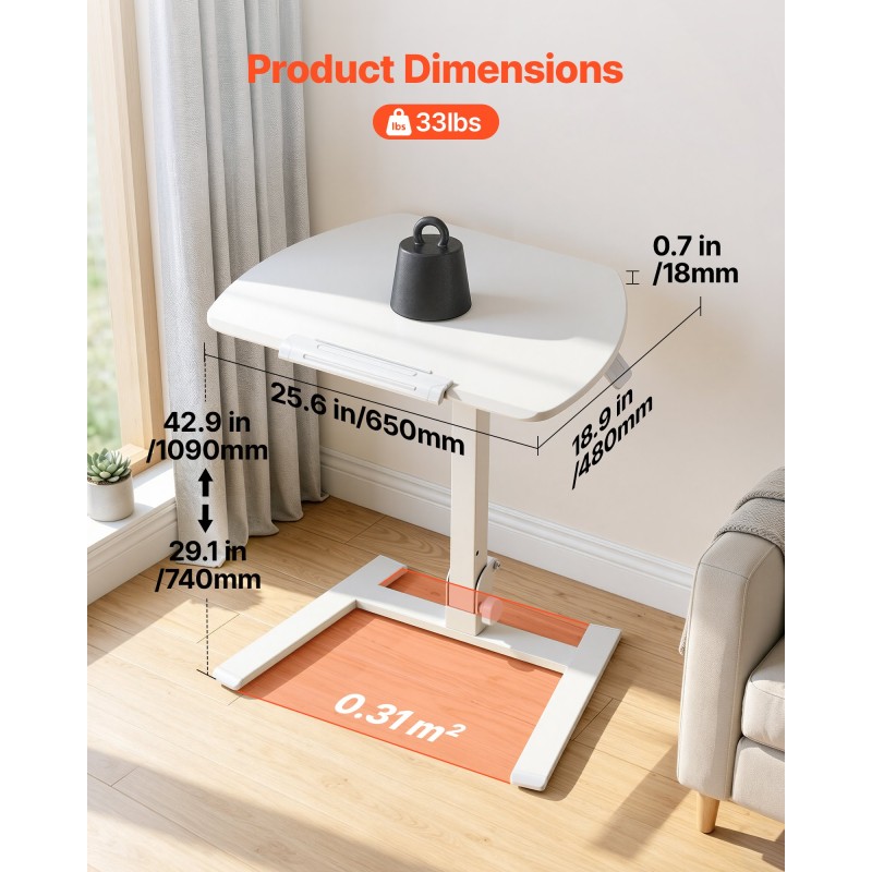 Γραφείο VEVOR Standing Desk, Ρυθμιζόμενο ύψος Κινητό Stand Up Desk με ανακλινόμενη επιφάνεια εργασίας, 650 x 480 mm Μικρή βάση εργασίας υπολογιστή, Χωρητικότητα 15 kg, Πνευματικός ανελκυστήρας για το γραφείο στο σπίτι, πλήρως συναρμολογημένος