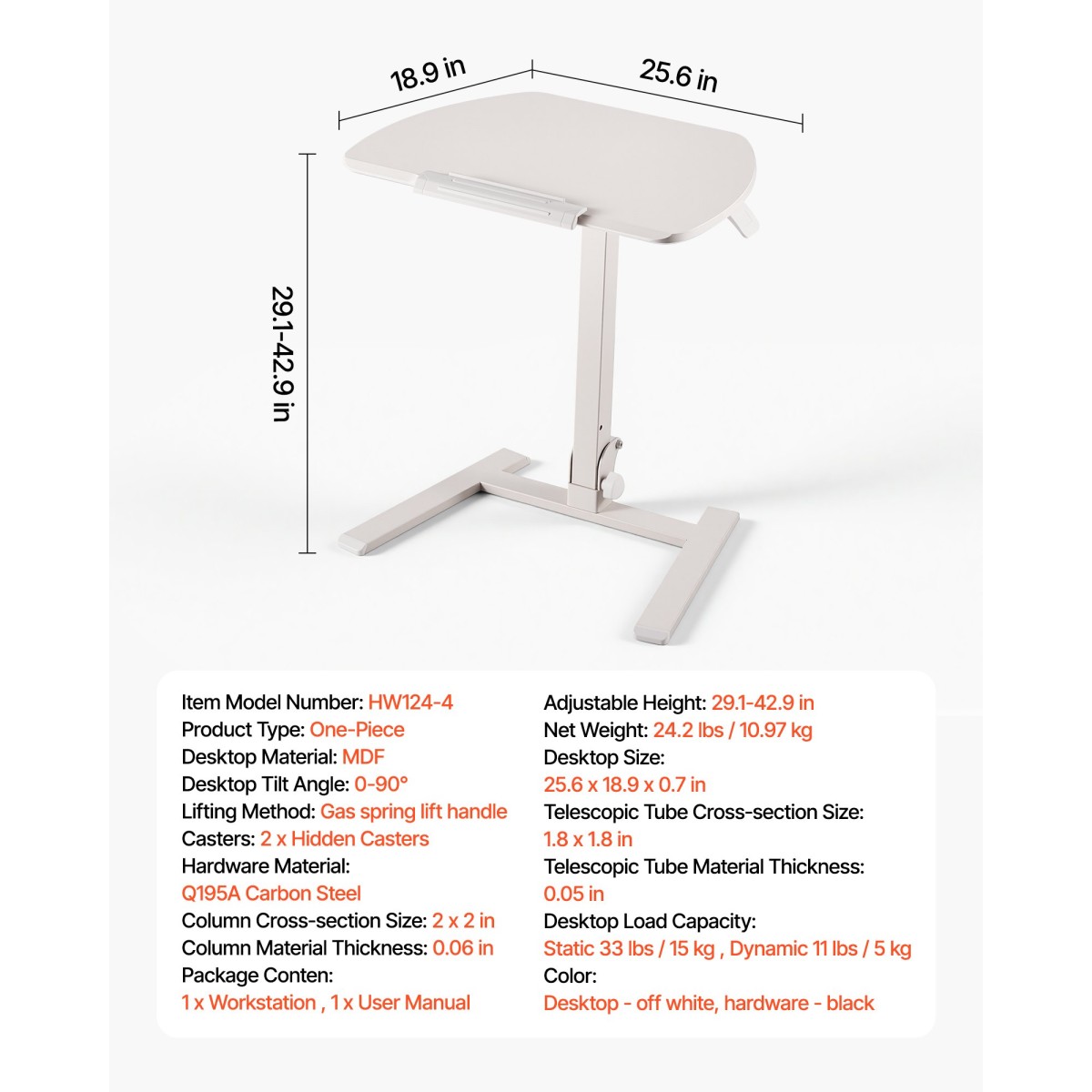 Γραφείο VEVOR Standing Desk, Ρυθμιζόμενο ύψος Κινητό Stand Up Desk με ανακλινόμενη επιφάνεια εργασίας, 650 x 480 mm Μικρή βάση εργασίας υπολογιστή, Χωρητικότητα 15 kg, Πνευματικός ανελκυστήρας για το γραφείο στο σπίτι, πλήρως συναρμολογημένος