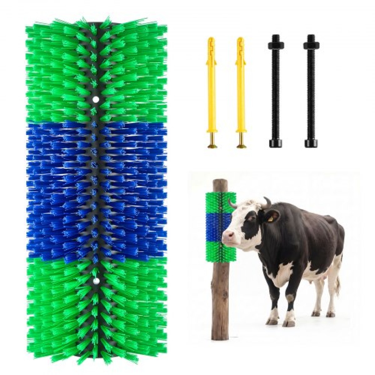 VEVOR Livestock Scratching Brush, 1PC Goat Scratcher Brush Post with 4 Screws, 430 x 190 mm Cow Scratcher for Back Itch Relief, Massage Grooming Scratch Tool for Horse Cattle Sheep Pig, Πράσινο & Μπλε