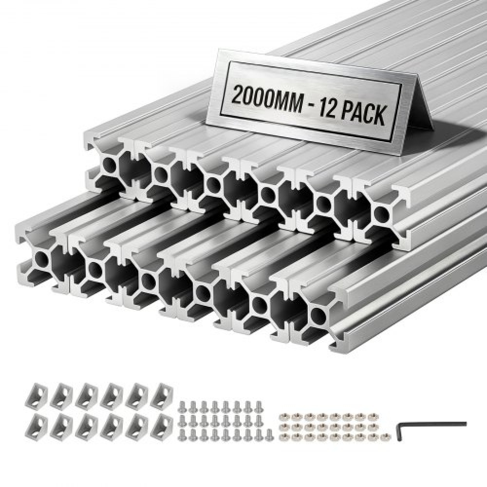 Προφίλ εξώθησης αλουμινίου VEVOR 12PCS 2020, 78,74 ιντσών 2000 mm, υποδοχή T European Standard Anodized Linear Rail, Rail εξώθησης αλουμινίου υψηλής αντοχής, για εξαρτήματα εκτυπωτών 3D και πάγκος εργασίας CNC DIY, ασήμι