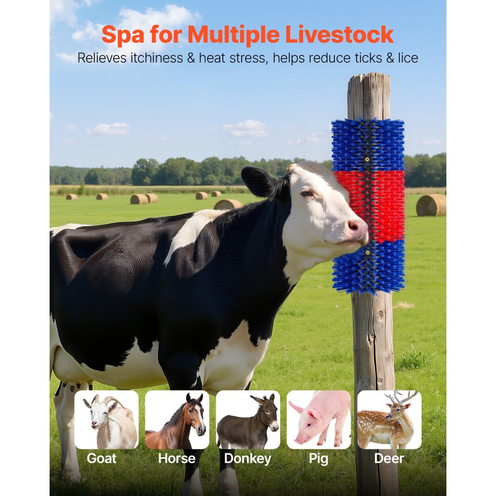 VEVOR Livestock Scratching Brush, 2PCS Goat Scratcher Brush Post με 8 βίδες, 430 x 190 mm Ξυστό αγελάδας για ανακούφιση από τον κνησμό στην πλάτη, Εργαλείο περιποίησης μασάζ για γρατσουνιές για βοοειδή άλογα, πρόβατο γουρουνάκι, μπλε & κόκκινο