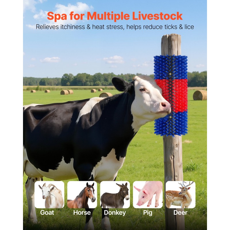 VEVOR Livestock Scratching Brush, 2PCS Goat Scratcher Brush Post με 8 βίδες, 430 x 190 mm Ξυστό αγελάδας για ανακούφιση από τον κνησμό στην πλάτη, Εργαλείο περιποίησης μασάζ για γρατσουνιές για βοοειδή άλογα, πρόβατο γουρουνάκι, μπλε & κόκκινο