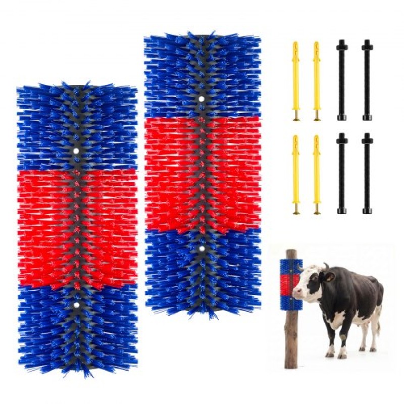 VEVOR Livestock Scratching Brush, 2PCS Goat Scratcher Brush Post με 8 βίδες, 430 x 190 mm Ξυστό αγελάδας για ανακούφιση από τον κνησμό στην πλάτη, Εργαλείο περιποίησης μασάζ για γρατσουνιές για βοοειδή άλογα, πρόβατο γουρουνάκι, μπλε & κόκκινο