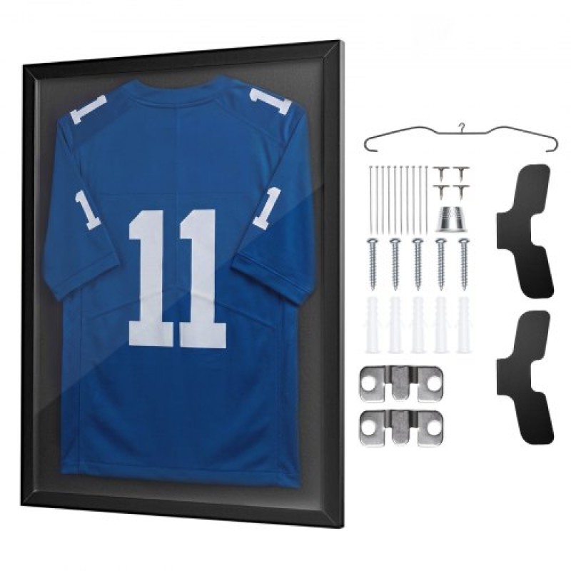 Θήκη οθόνης VEVOR Jersey Frame, 80 x 60 x 2,5 cm, Ξύλινο Sport Jersey Shadow Box με 98% προστασία από υπεριώδη ακτινοβολία για υπολογιστή και κρεμάστρα, για μπάσκετ μπάσκετ ποδόσφαιρο μπάσκετ μπλουζάκι χόκεϊ Sport and Στολή, Μαύρο