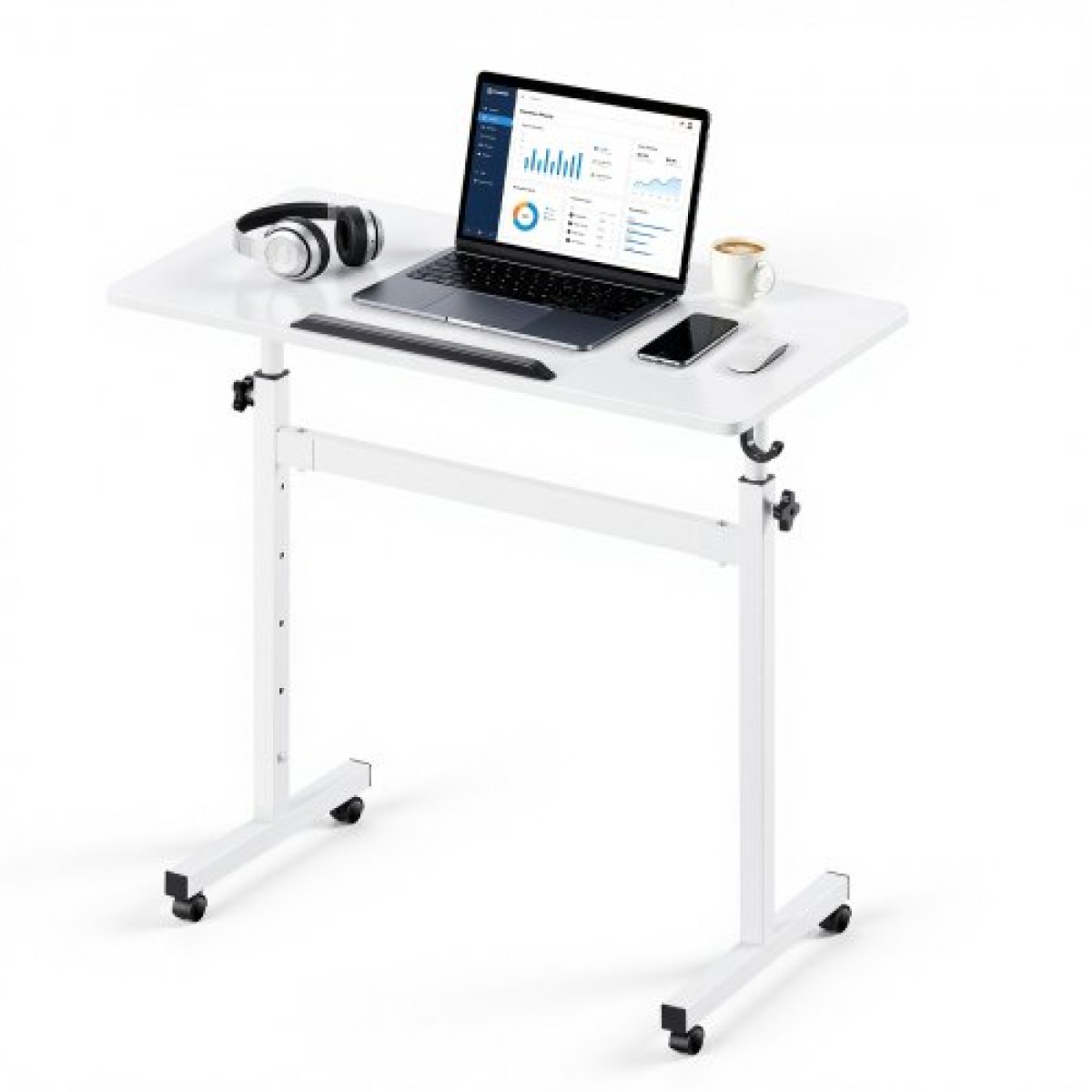 Γραφείο VEVOR Standing Desk, Ρυθμιζόμενο ύψος Κινητό Stand Up Επιφάνεια εργασίας 360° Ανακλινόμενη Επιφάνεια εργασίας, 810 x 410 mm Μικρή βάση για υπολογιστή, κυλιόμενη βάση εργασίας με γάντζο, τροχίσκοι που κλειδώνουν, χωρητικότητα 25 kg για οικιακό γραφ