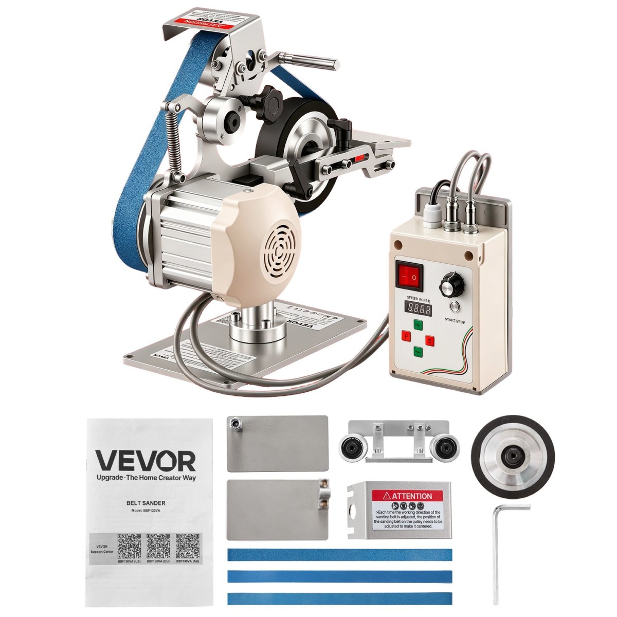 Ταινιοτριβείο VEVOR με VFD, Στιλβωτή ιμάντα μεταβλητής ταχύτητας 762mm x 25,4mm, Μηχανή λείανσης 550W με 2 τρόπους λείανσης & ιμάντες λείανσης 3 τμχ για κατεργασία μετάλλων, κατασκευή μαχαιριών
