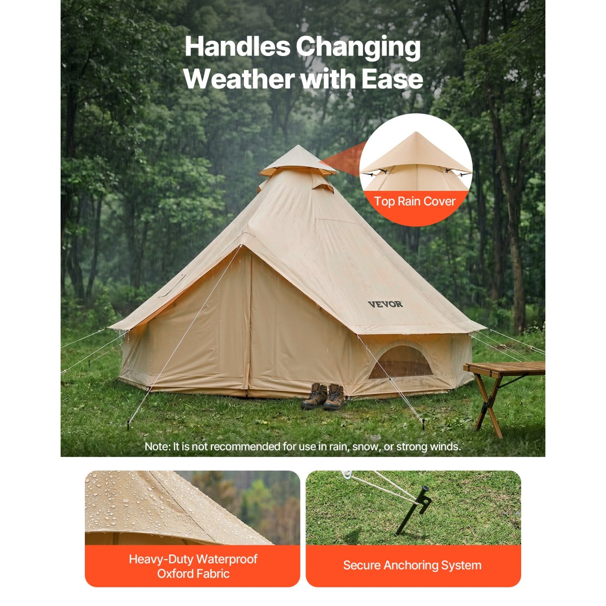 VEVOR Oxford Bell Ten, 4 Seasons 3 m Tent Yurt for Camping with Stove Jack, Αδιάβροχο αναπνέον Χωράει έως και 3 άτομα με Αποσπώμενο Δάπεδο με φερμουάρ, Οικογενειακό Camping Glamping Υπαίθριο Κυνηγετικό Πάρτι