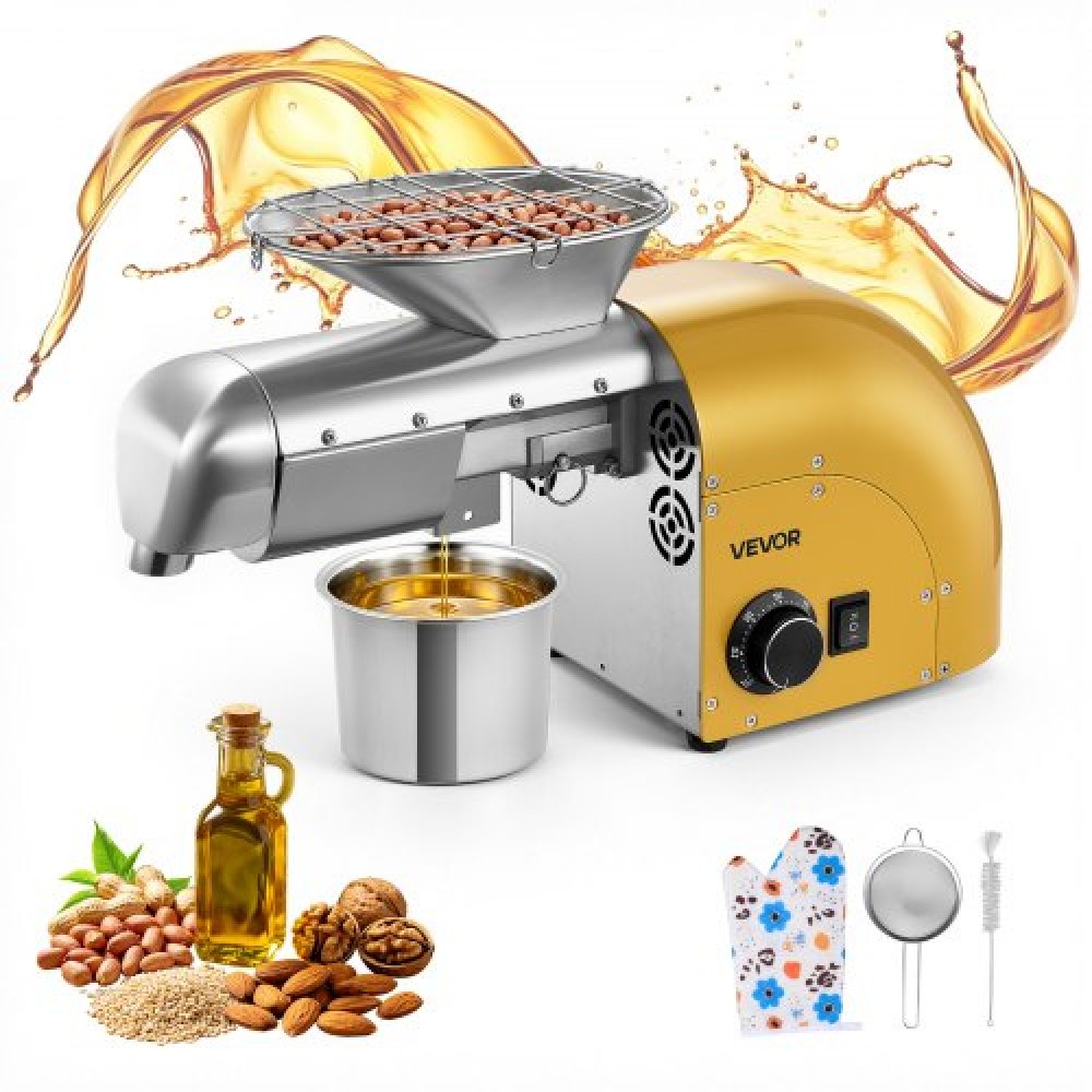 Μηχανή λαδιού VEVOR, χωρητικότητας 5KG/H, Μηχάνημα εξαγωγής λαδιού 1250W, Αυτόματη Ηλεκτρική Ελαιοπαρασκευαστής για Οικιακή Εμπορική Χρήση, 50℃-300℃ Θερμή & Κρύα Έκθλιψη για Φιστίκια Σουσάμια Σόγια Αμύγδαλα