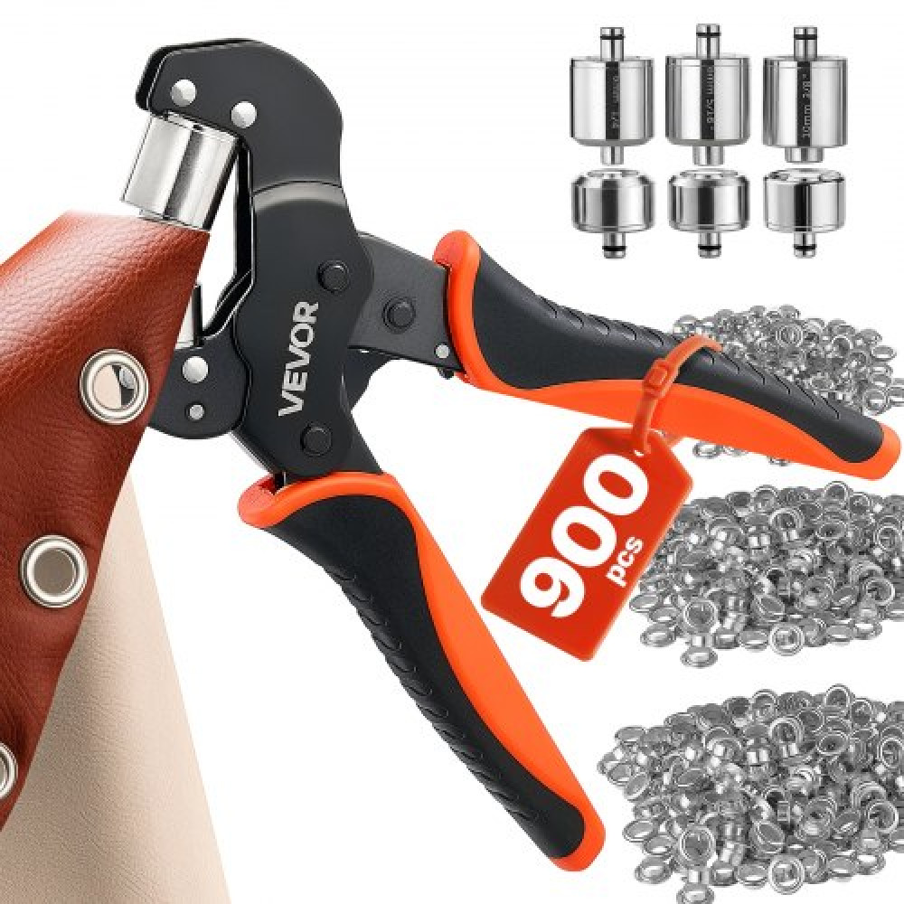 VEVOR Grommet Tool Kit 6 mm 8 mm 10 mm 900 PCS Grommet Eyelet Tool Kit, με οπές και ροδέλες, Χειροκίνητη πένσα πρέσας, Εργαλεία διάτρησης οπών, μπλοκ, για δέρμα, μουσαμάδες, παπούτσια, χειροτεχνία, ύφασμα