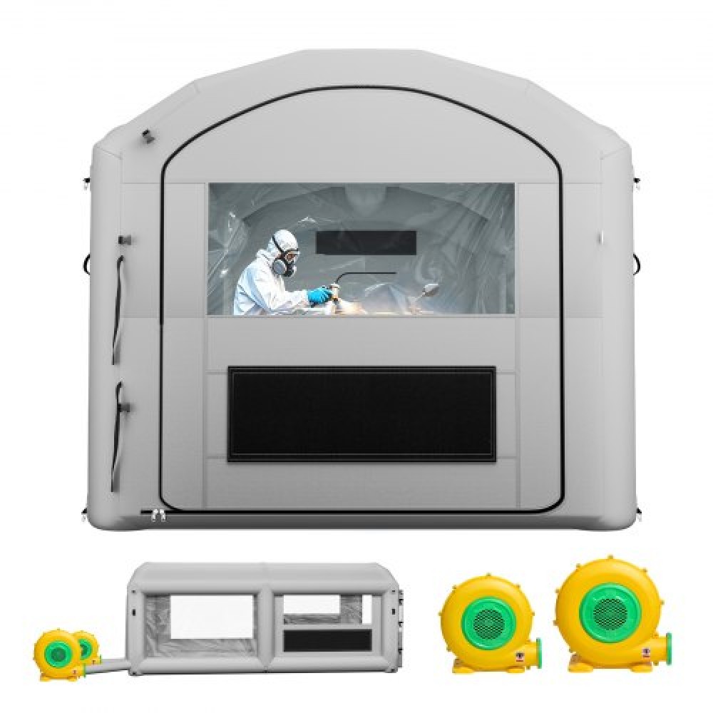 Φουσκωτός θάλαμος βαφής VEVOR, 6 x 3 x 2,5 m, φορητός θάλαμος ψεκασμού με φυσητήρες 550W+750W και μεγάλο βαμβακερό φίλτρο, Σκηνή ζωγραφικής τοξωτής οροφής Blow Up για ATV, μοτοσικλέτα και μεσαία έπιπλα, γκρι